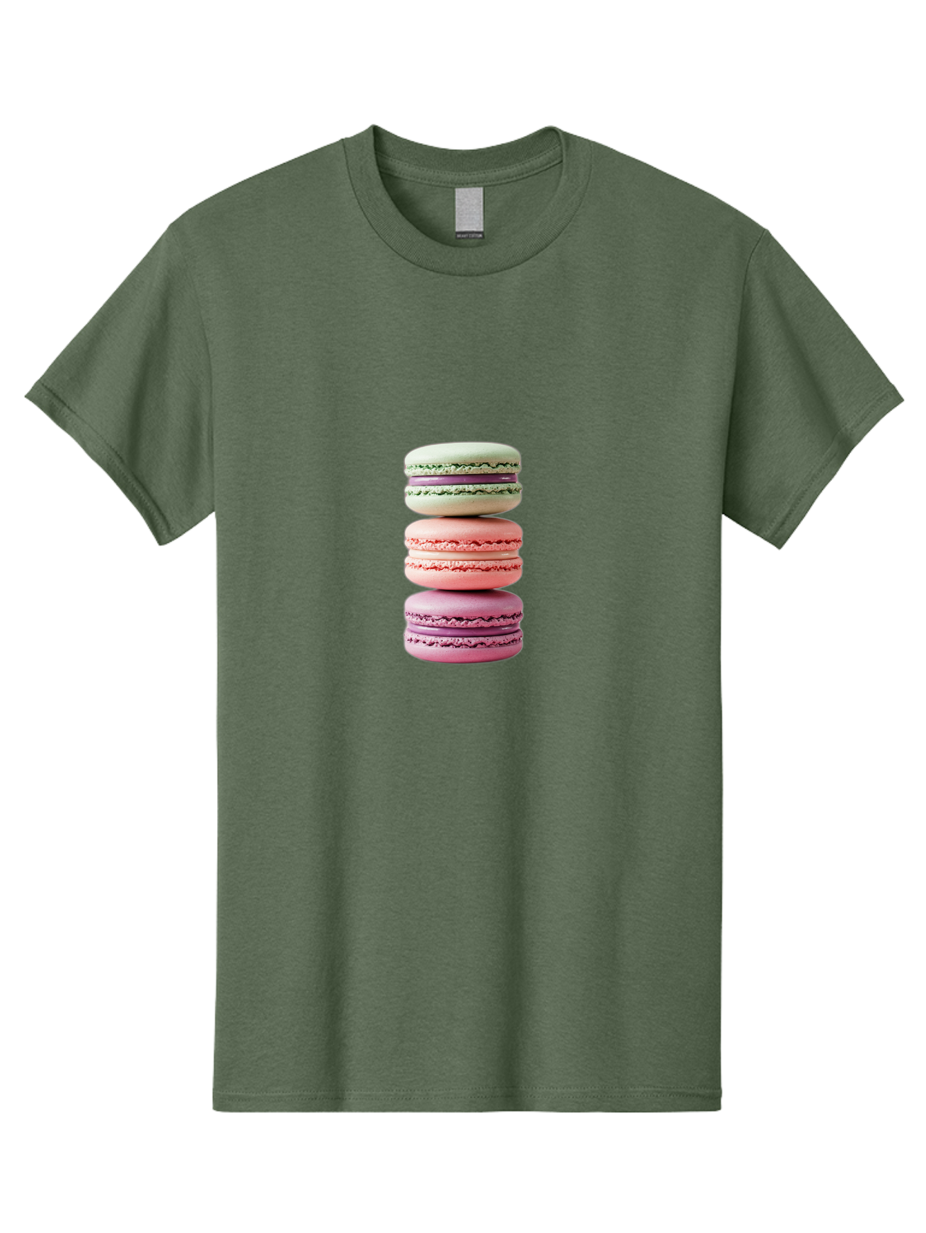 Stacked-Macarons-4 Men'S Graphic Tee, 100% Cotton, Comfortable Casual Summer Wear, Machine Washable, Pink And White Macarons, Stacked Macarons, Pastel Colors, French Desserts, Sweet Treats, Baked Goods, Delicate Texture, Creamy Filling Bab454