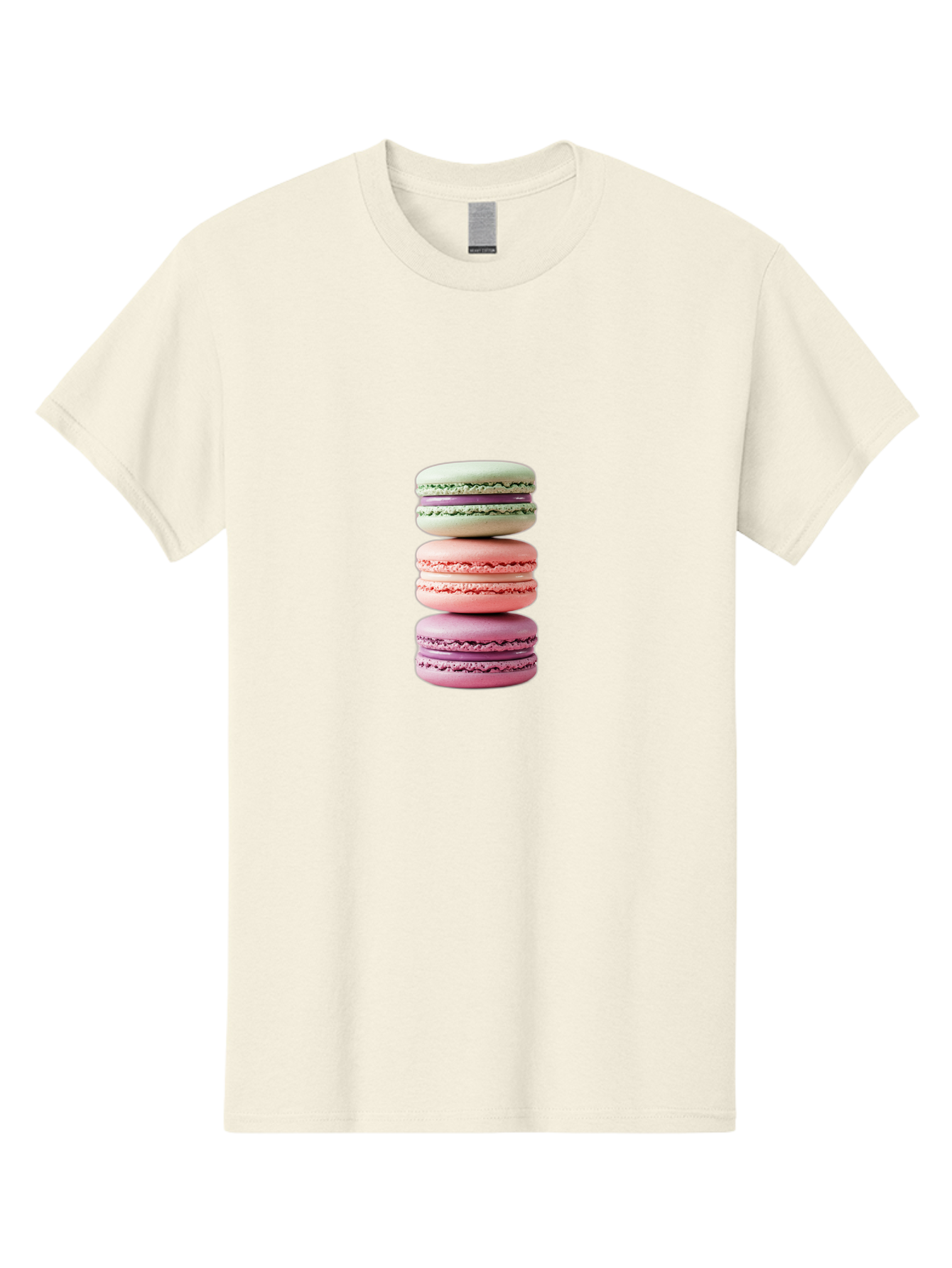 Stacked-Macarons-4 Men'S Graphic Tee, 100% Cotton, Comfortable Casual Summer Wear, Machine Washable, Pink And White Macarons, Stacked Macarons, Pastel Colors, French Desserts, Sweet Treats, Baked Goods, Delicate Texture, Creamy Filling Bab454