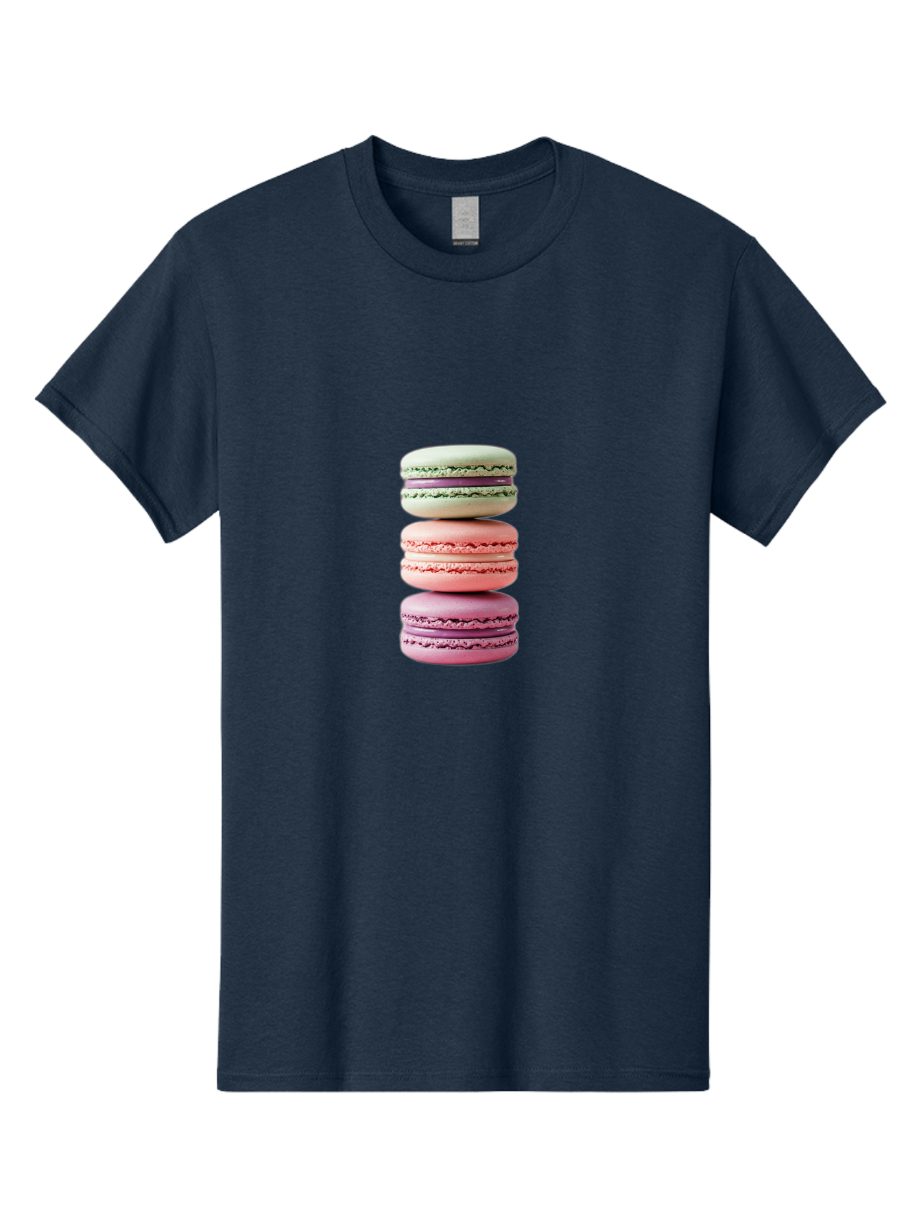 Stacked-Macarons-4 Men'S Graphic Tee, 100% Cotton, Comfortable Casual Summer Wear, Machine Washable, Pink And White Macarons, Stacked Macarons, Pastel Colors, French Desserts, Sweet Treats, Baked Goods, Delicate Texture, Creamy Filling Bab454