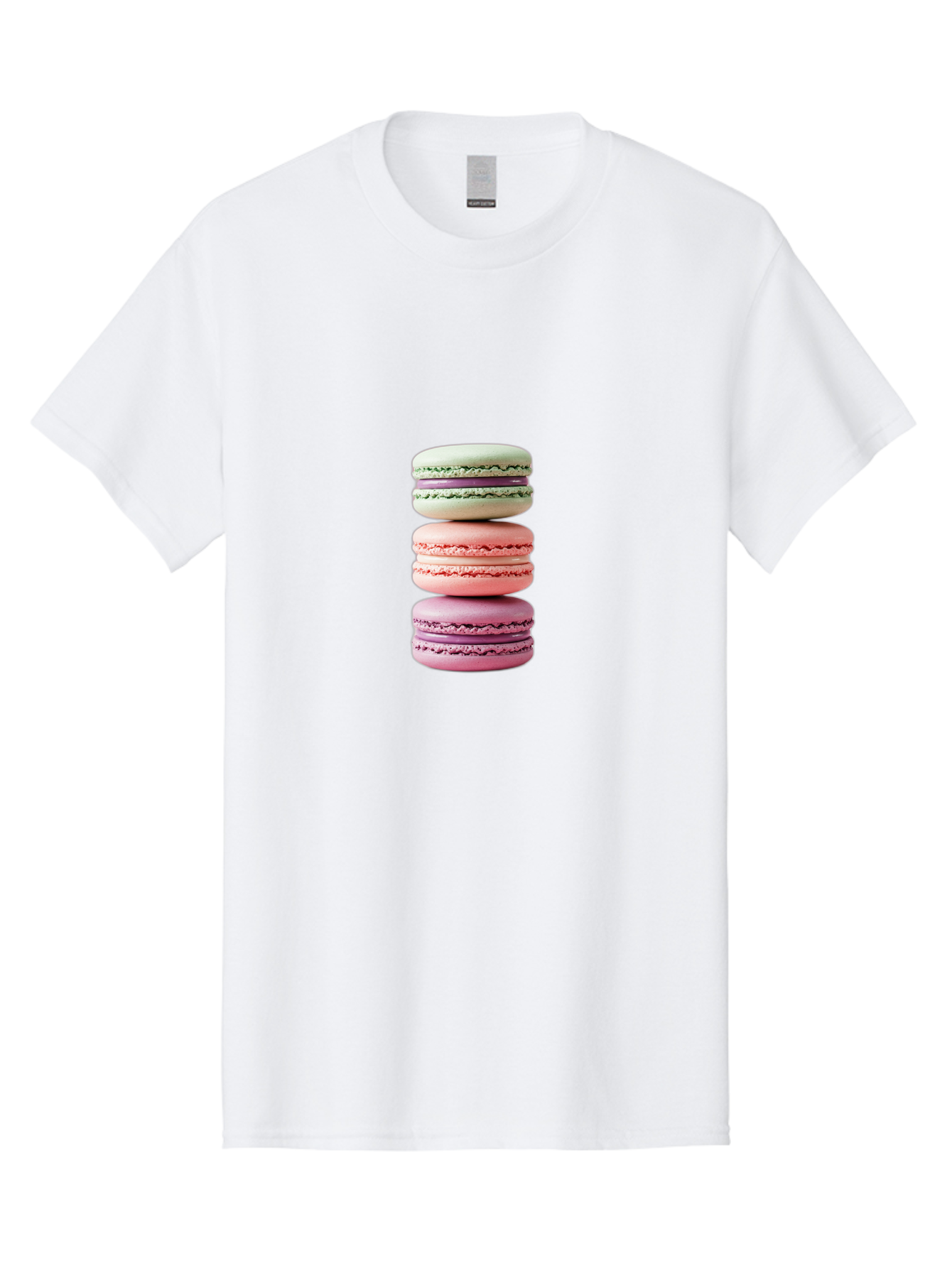 Stacked-Macarons-4 Men'S Graphic Tee, 100% Cotton, Comfortable Casual Summer Wear, Machine Washable, Pink And White Macarons, Stacked Macarons, Pastel Colors, French Desserts, Sweet Treats, Baked Goods, Delicate Texture, Creamy Filling Bab454
