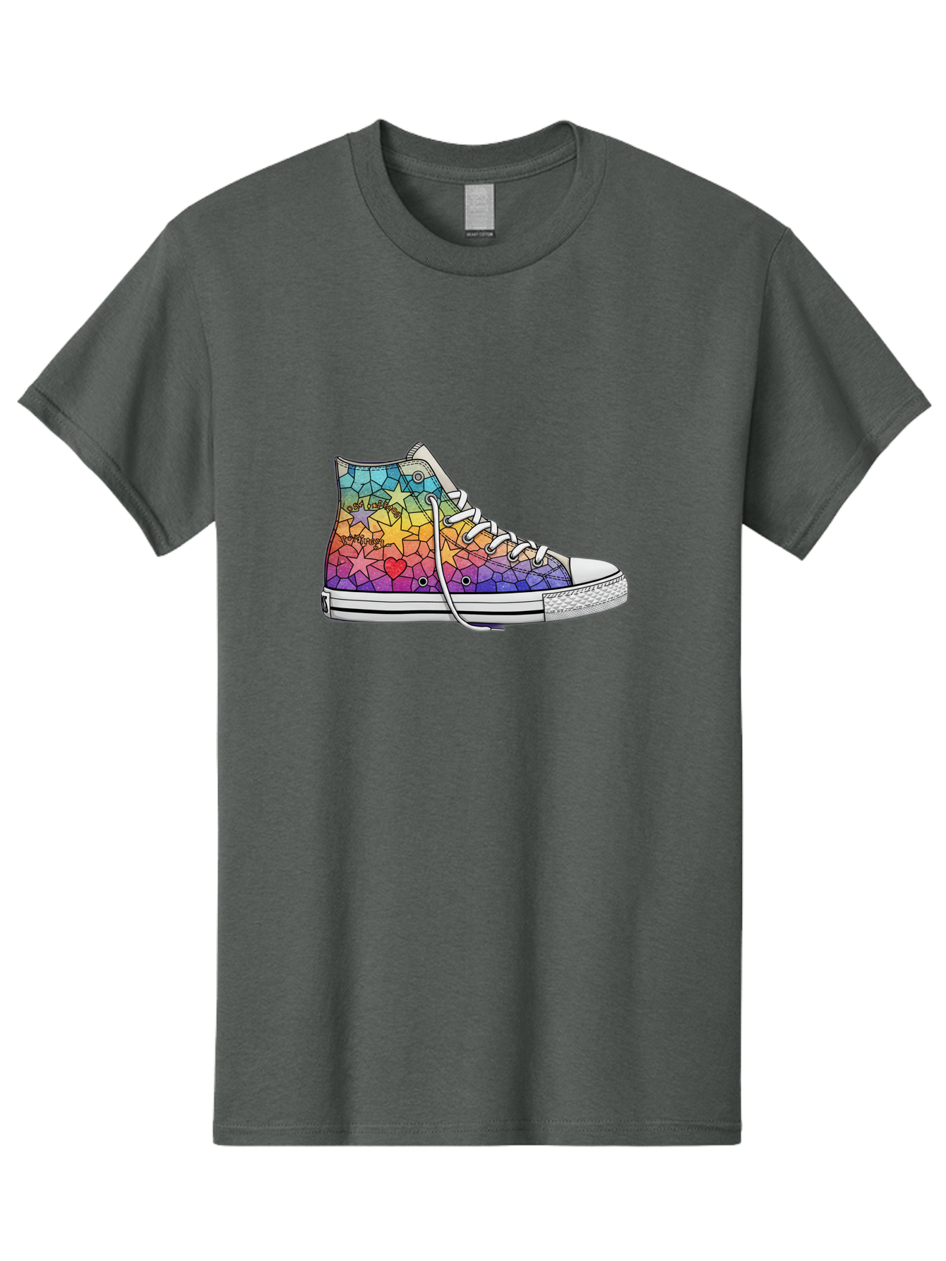 Stained-Glass-Sneaker Men'S Graphic Tee, 100% Cotton, Comfortable Casual Summer Wear, Machine Washable, Colorful Sneakers, Rainbow Stars, Mosaic Art, Vibrant Footwear, Playful Design, Custom Kicks, Funky Fashion, Trendy Shoes, Streetwear Bab456