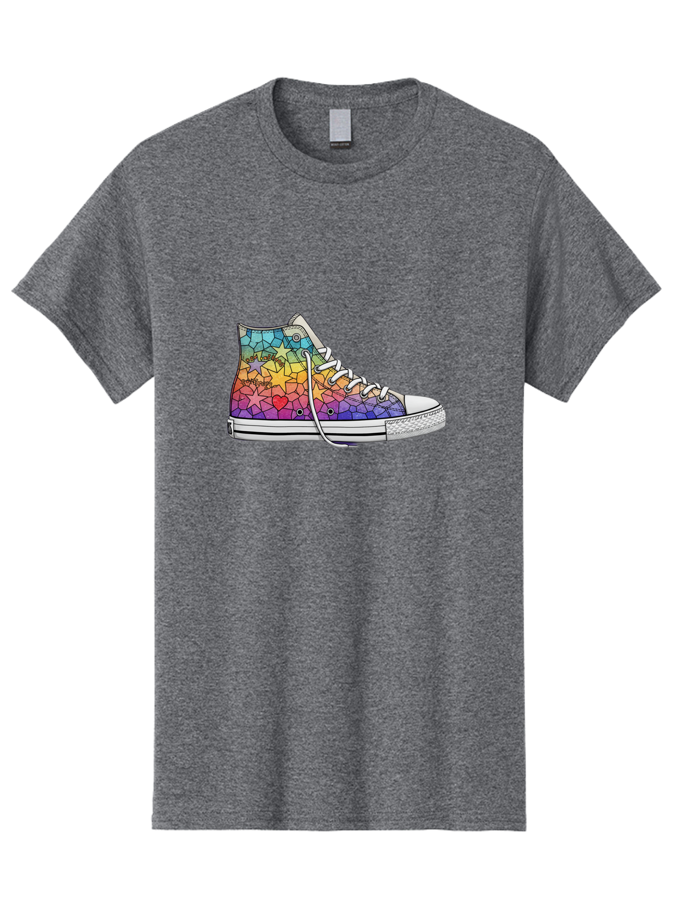 Stained-Glass-Sneaker Men'S Graphic Tee, 100% Cotton, Comfortable Casual Summer Wear, Machine Washable, Colorful Sneakers, Rainbow Stars, Mosaic Art, Vibrant Footwear, Playful Design, Custom Kicks, Funky Fashion, Trendy Shoes, Streetwear Bab456