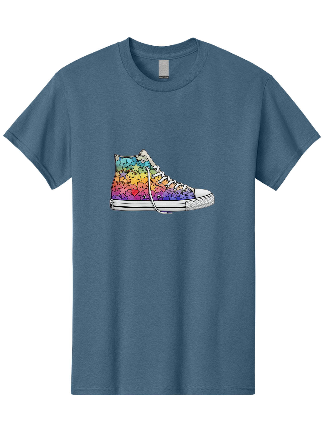 Stained-Glass-Sneaker Men'S Graphic Tee, 100% Cotton, Comfortable Casual Summer Wear, Machine Washable, Colorful Sneakers, Rainbow Stars, Mosaic Art, Vibrant Footwear, Playful Design, Custom Kicks, Funky Fashion, Trendy Shoes, Streetwear Bab456