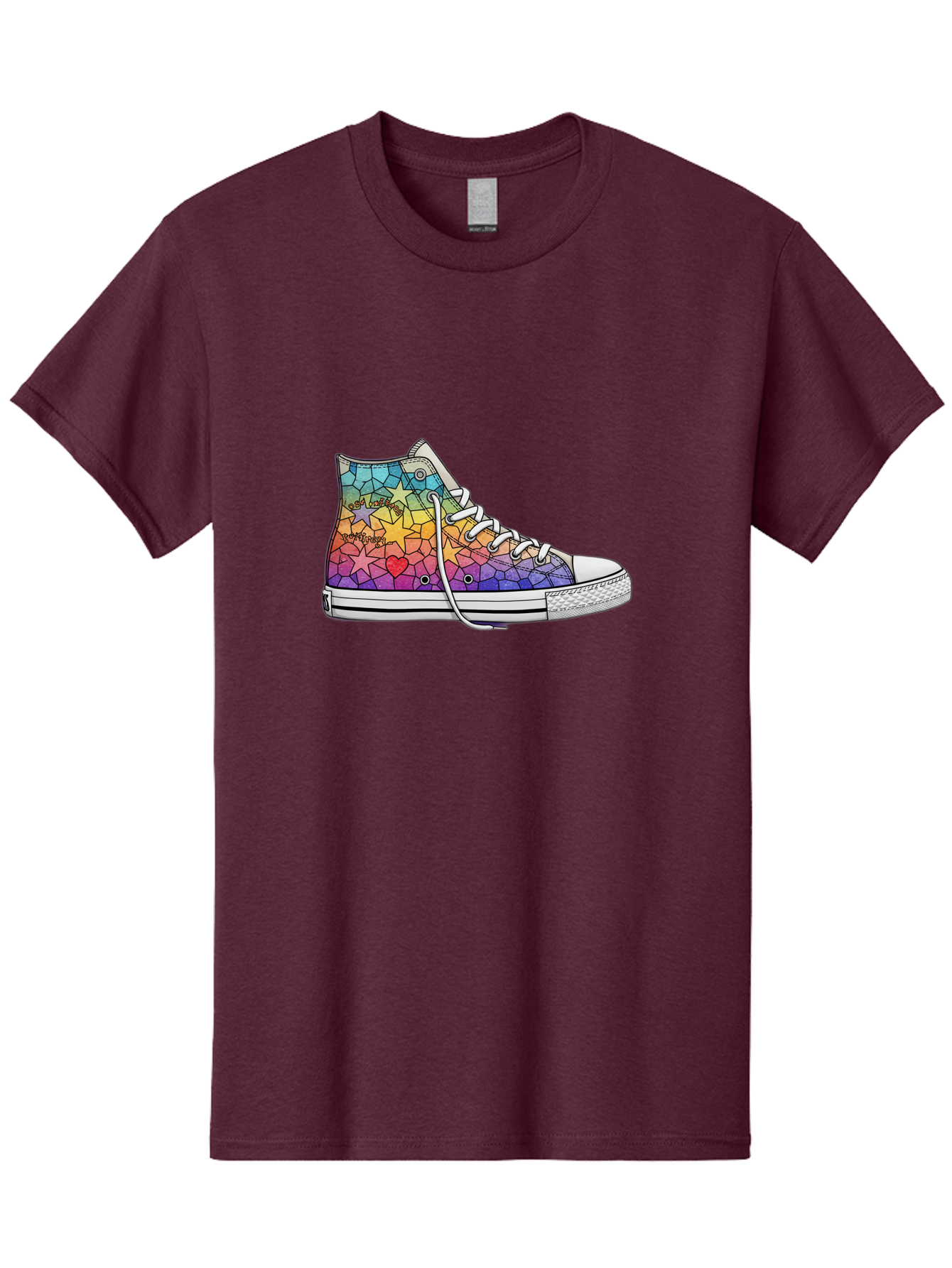 Stained-Glass-Sneaker Men'S Graphic Tee, 100% Cotton, Comfortable Casual Summer Wear, Machine Washable, Colorful Sneakers, Rainbow Stars, Mosaic Art, Vibrant Footwear, Playful Design, Custom Kicks, Funky Fashion, Trendy Shoes, Streetwear Bab456