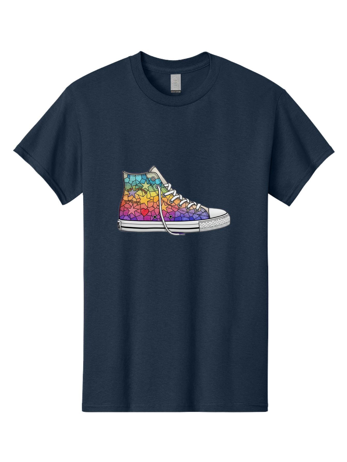 Stained-Glass-Sneaker Men'S Graphic Tee, 100% Cotton, Comfortable Casual Summer Wear, Machine Washable, Colorful Sneakers, Rainbow Stars, Mosaic Art, Vibrant Footwear, Playful Design, Custom Kicks, Funky Fashion, Trendy Shoes, Streetwear Bab456