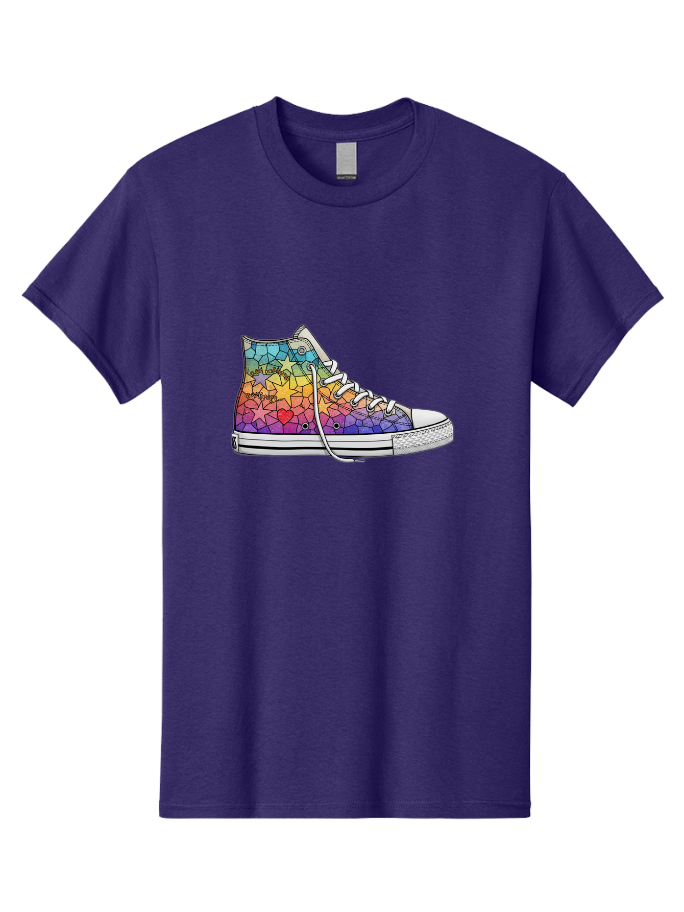 Stained-Glass-Sneaker Men'S Graphic Tee, 100% Cotton, Comfortable Casual Summer Wear, Machine Washable, Colorful Sneakers, Rainbow Stars, Mosaic Art, Vibrant Footwear, Playful Design, Custom Kicks, Funky Fashion, Trendy Shoes, Streetwear Bab456