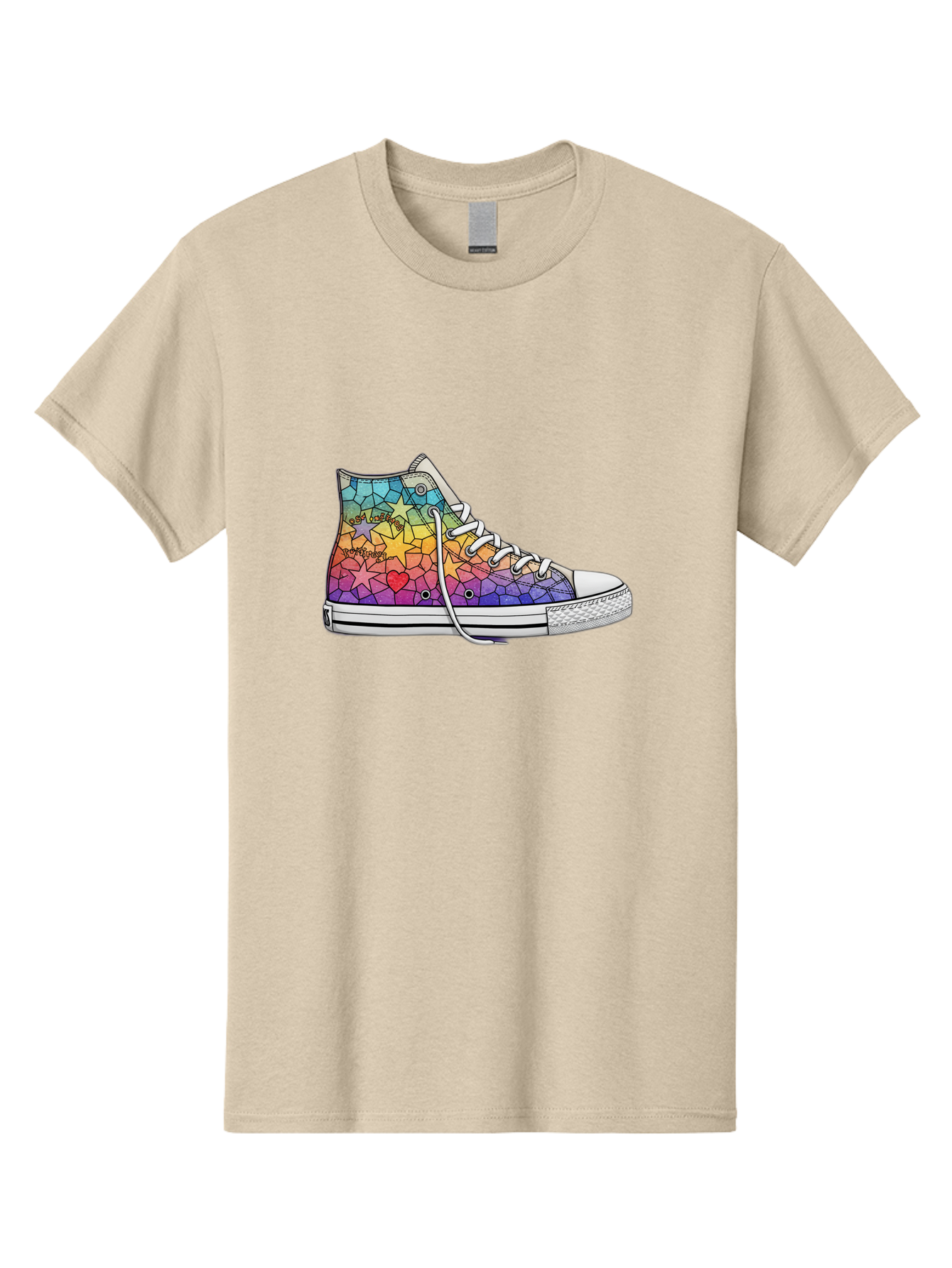 Stained-Glass-Sneaker Men'S Graphic Tee, 100% Cotton, Comfortable Casual Summer Wear, Machine Washable, Colorful Sneakers, Rainbow Stars, Mosaic Art, Vibrant Footwear, Playful Design, Custom Kicks, Funky Fashion, Trendy Shoes, Streetwear Bab456