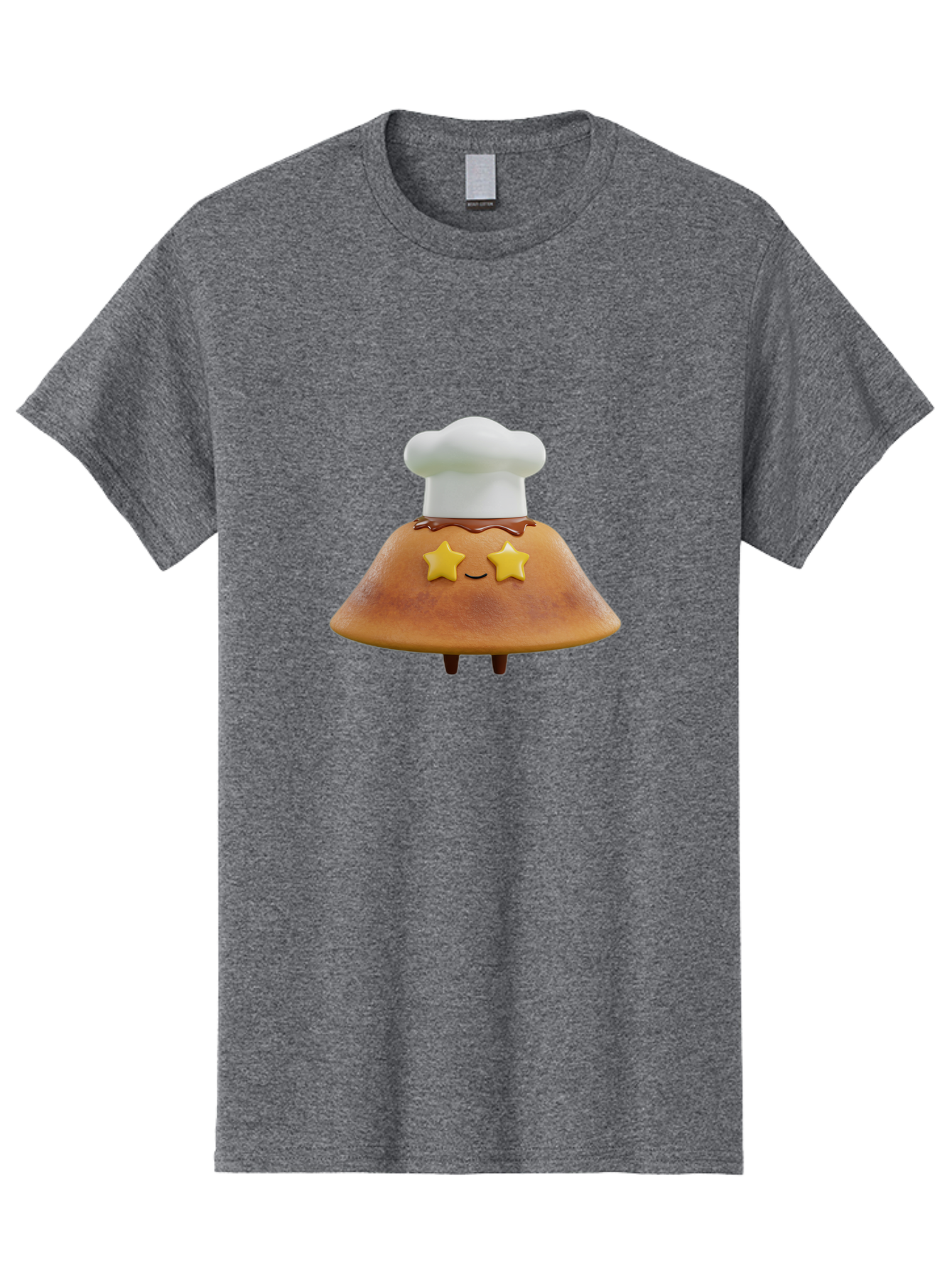 Star-Dosa Men'S Graphic Tee, 100% Cotton, Comfortable Casual Summer Wear, Machine Washable, Smiling Pancake, Chef Hat, Yellow Stars, Chocolate Sauce, Cute Breakfast Food, Adorable Cartoon Character, Fluffy Pancake, Happy Face, Breakfast Theme Bab457