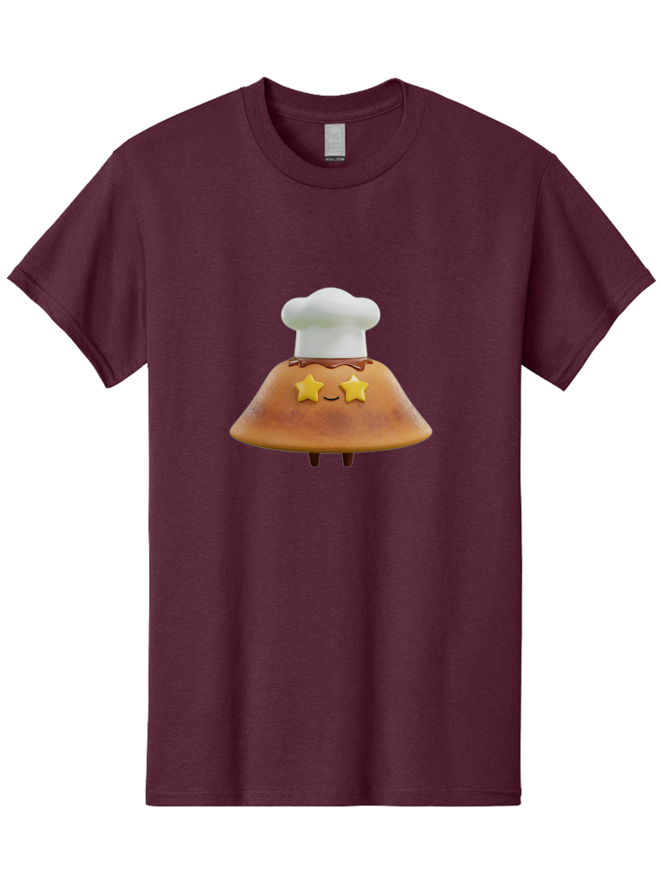 Star-Dosa Men'S Graphic Tee, 100% Cotton, Comfortable Casual Summer Wear, Machine Washable, Smiling Pancake, Chef Hat, Yellow Stars, Chocolate Sauce, Cute Breakfast Food, Adorable Cartoon Character, Fluffy Pancake, Happy Face, Breakfast Theme Bab457
