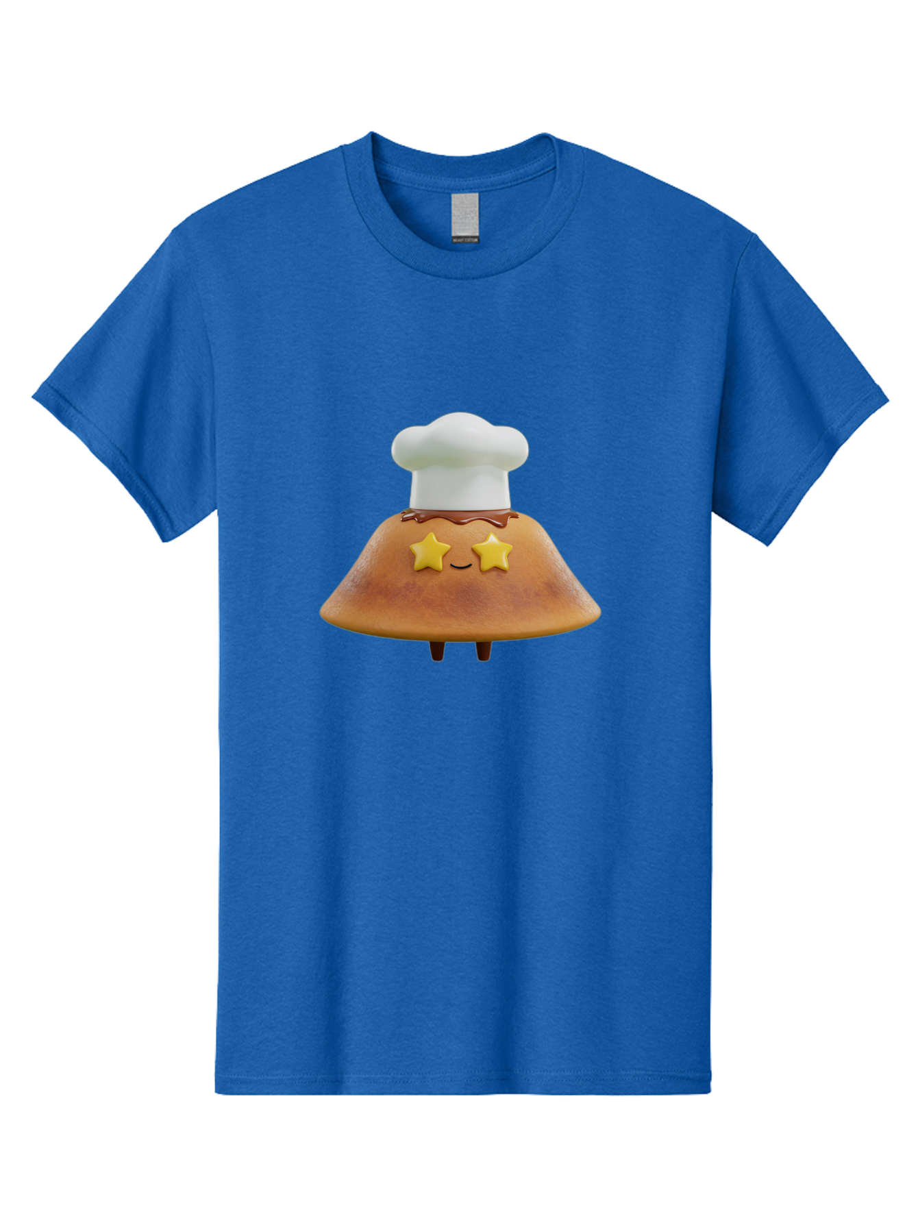 Star-Dosa Men'S Graphic Tee, 100% Cotton, Comfortable Casual Summer Wear, Machine Washable, Smiling Pancake, Chef Hat, Yellow Stars, Chocolate Sauce, Cute Breakfast Food, Adorable Cartoon Character, Fluffy Pancake, Happy Face, Breakfast Theme Bab457