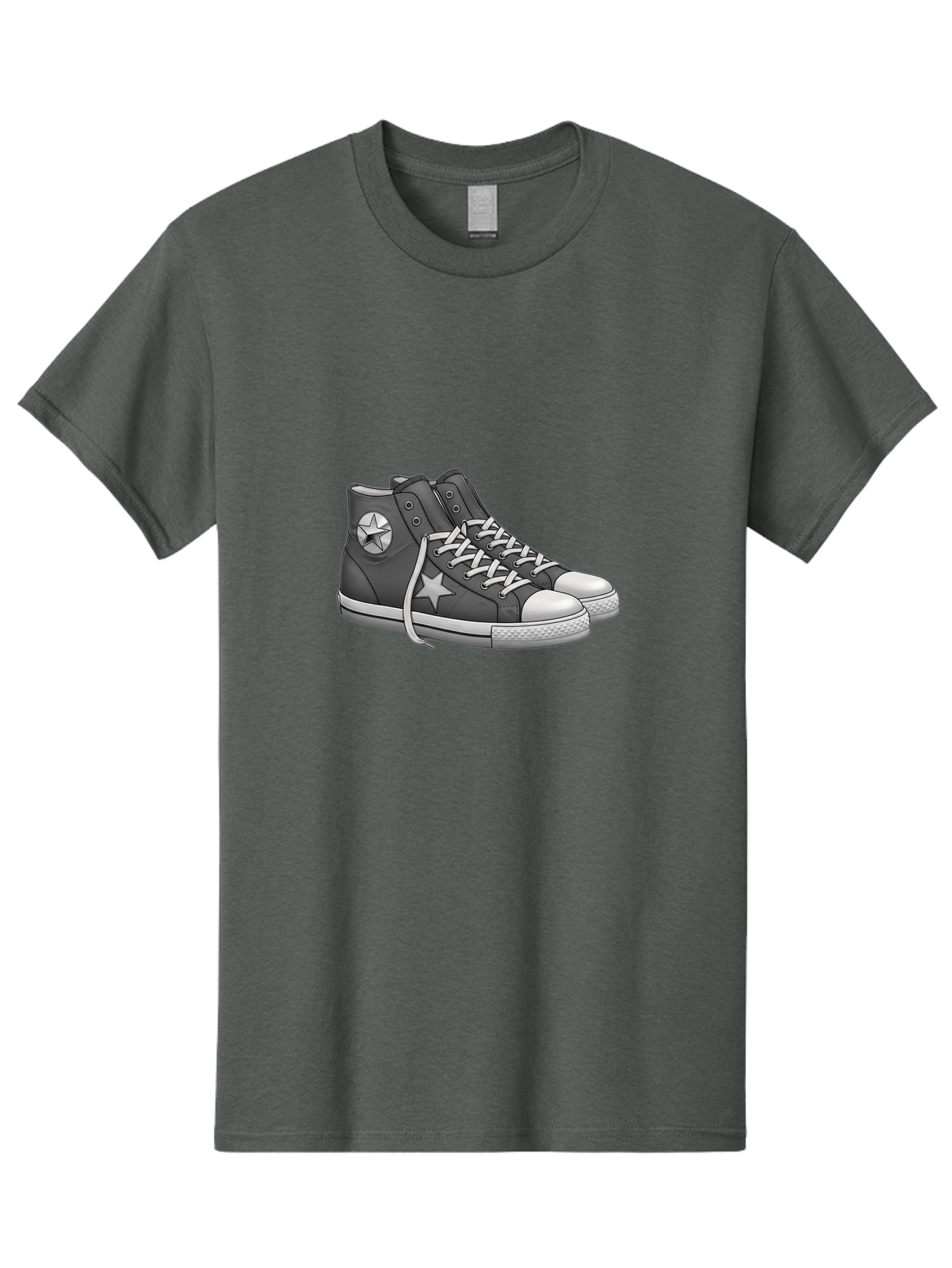 Star-Sneakers Men'S Graphic Tee, 100% Cotton, Comfortable Casual Summer Wear, Machine Washable, Black And White Sneakers, White Star Logo, Casual Footwear, Streetwear Fashion, Athletic Shoes, Minimalist Design, Converse Style Bab459