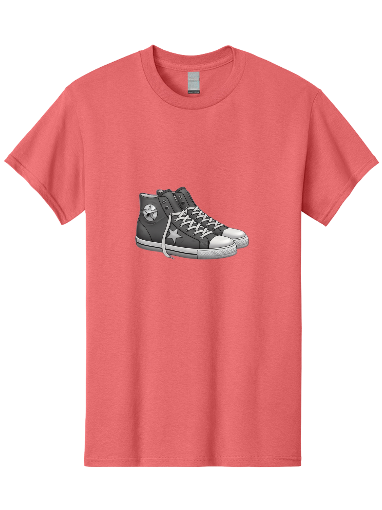 Star-Sneakers Men'S Graphic Tee, 100% Cotton, Comfortable Casual Summer Wear, Machine Washable, Black And White Sneakers, White Star Logo, Casual Footwear, Streetwear Fashion, Athletic Shoes, Minimalist Design, Converse Style Bab459