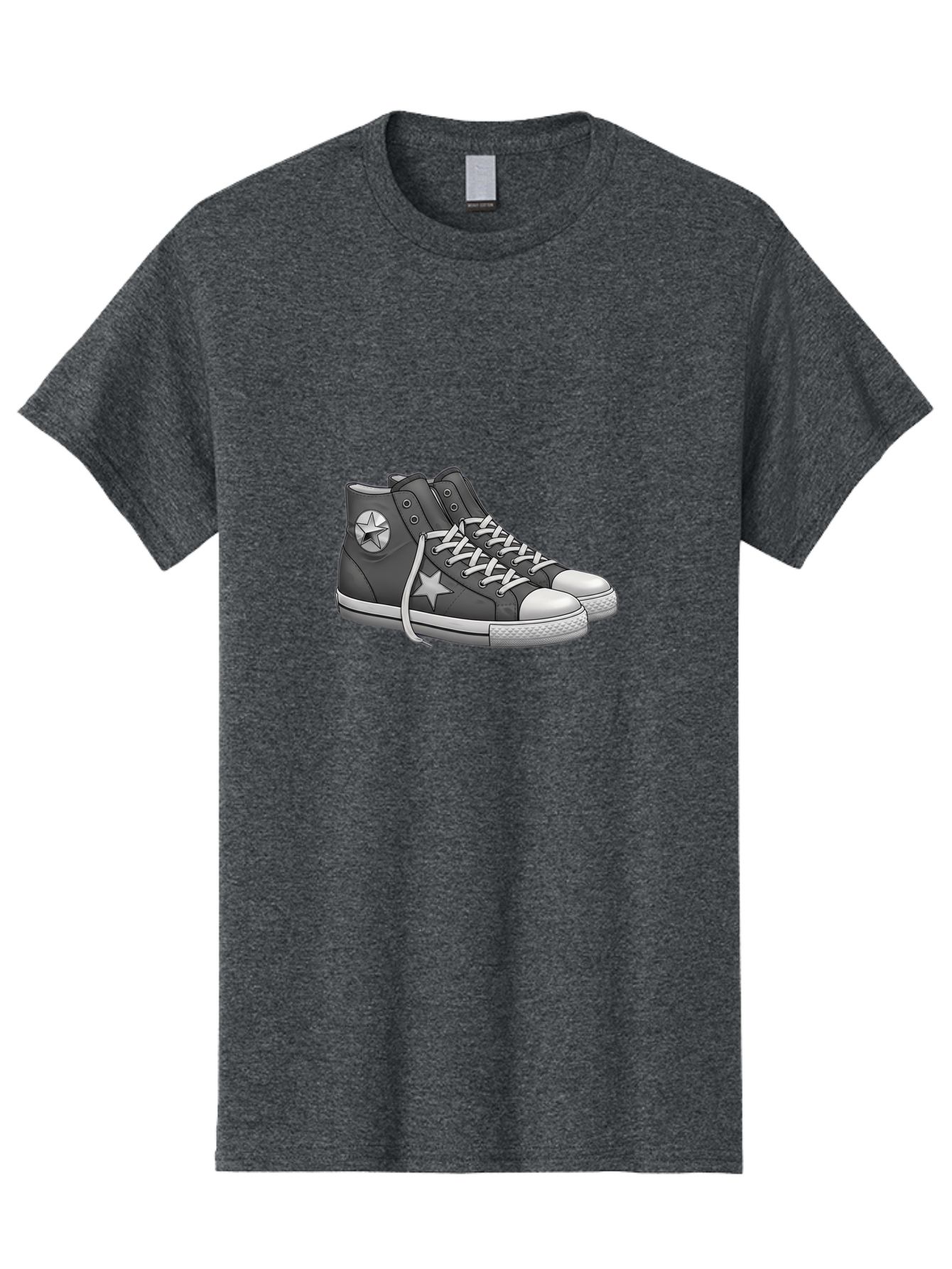 Star-Sneakers Men'S Graphic Tee, 100% Cotton, Comfortable Casual Summer Wear, Machine Washable, Black And White Sneakers, White Star Logo, Casual Footwear, Streetwear Fashion, Athletic Shoes, Minimalist Design, Converse Style Bab459