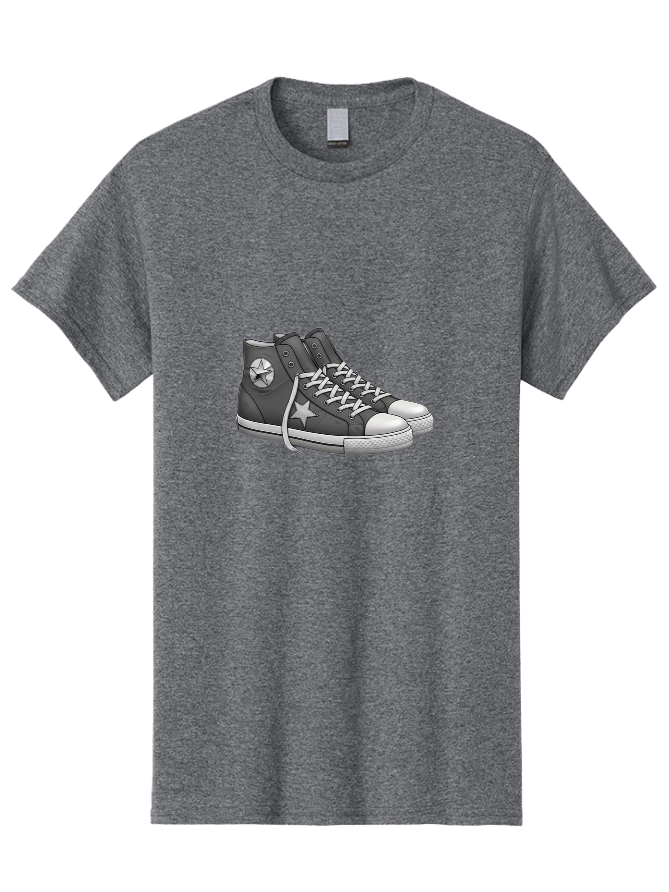 Star-Sneakers Men'S Graphic Tee, 100% Cotton, Comfortable Casual Summer Wear, Machine Washable, Black And White Sneakers, White Star Logo, Casual Footwear, Streetwear Fashion, Athletic Shoes, Minimalist Design, Converse Style Bab459