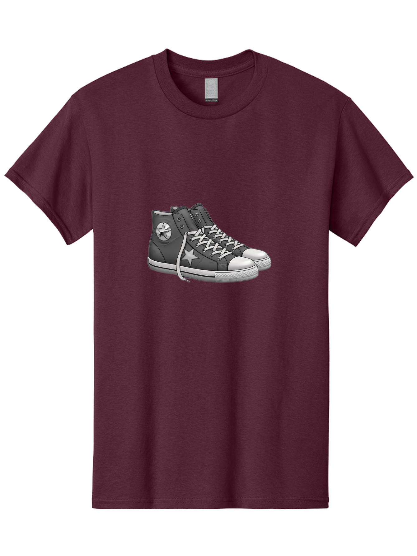 Star-Sneakers Men'S Graphic Tee, 100% Cotton, Comfortable Casual Summer Wear, Machine Washable, Black And White Sneakers, White Star Logo, Casual Footwear, Streetwear Fashion, Athletic Shoes, Minimalist Design, Converse Style Bab459