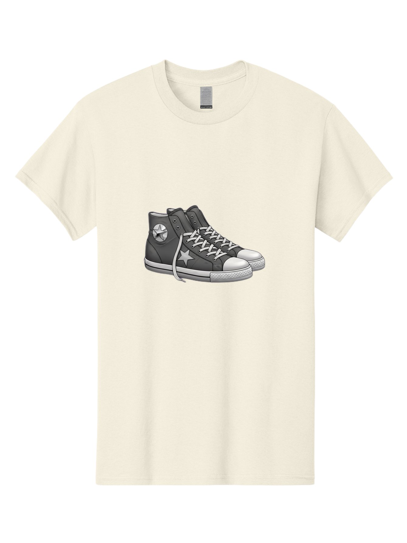 Star-Sneakers Men'S Graphic Tee, 100% Cotton, Comfortable Casual Summer Wear, Machine Washable, Black And White Sneakers, White Star Logo, Casual Footwear, Streetwear Fashion, Athletic Shoes, Minimalist Design, Converse Style Bab459