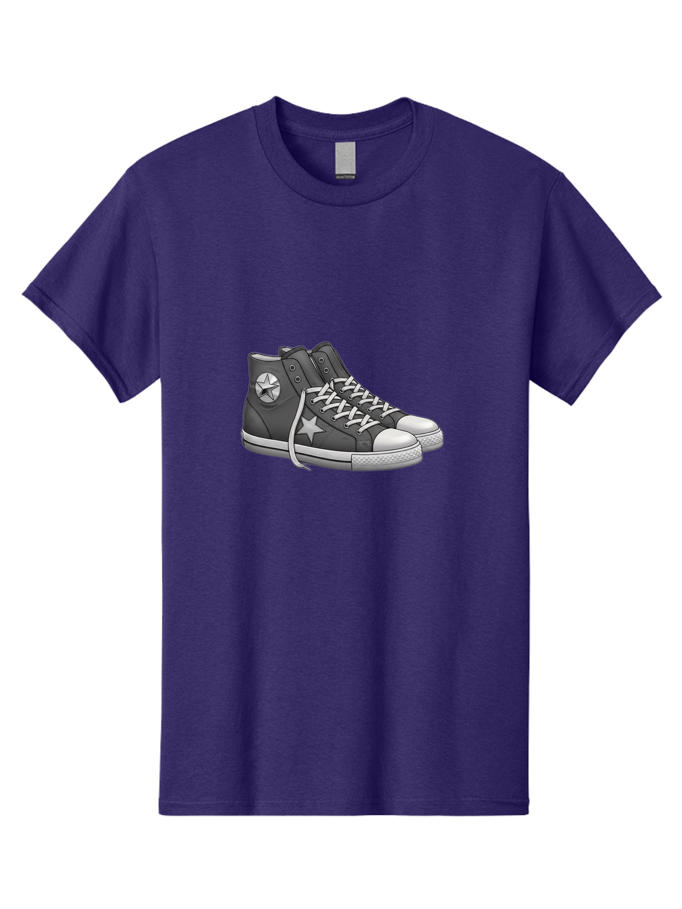 Star-Sneakers Men'S Graphic Tee, 100% Cotton, Comfortable Casual Summer Wear, Machine Washable, Black And White Sneakers, White Star Logo, Casual Footwear, Streetwear Fashion, Athletic Shoes, Minimalist Design, Converse Style Bab459
