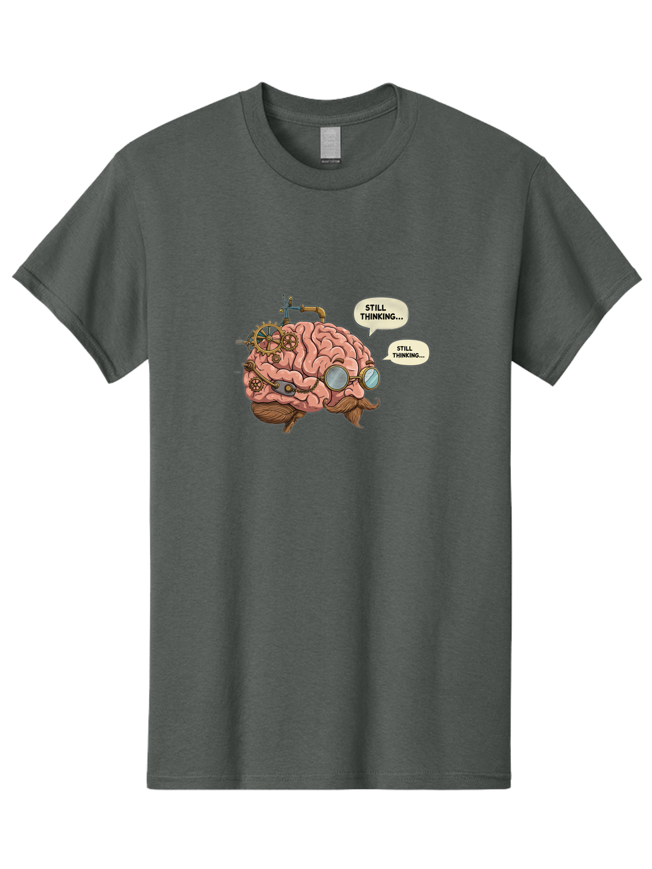 Steampunk-Brain-1 Men'S Graphic Tee, 100% Cotton, Comfortable Casual Summer Wear, Machine Washable, Steampunk Brain, Thinking Process, Problem Solving, Cognitive Function, Mental Gears, Creative Thought, Still Thinking Text, Brain Power, Bab460