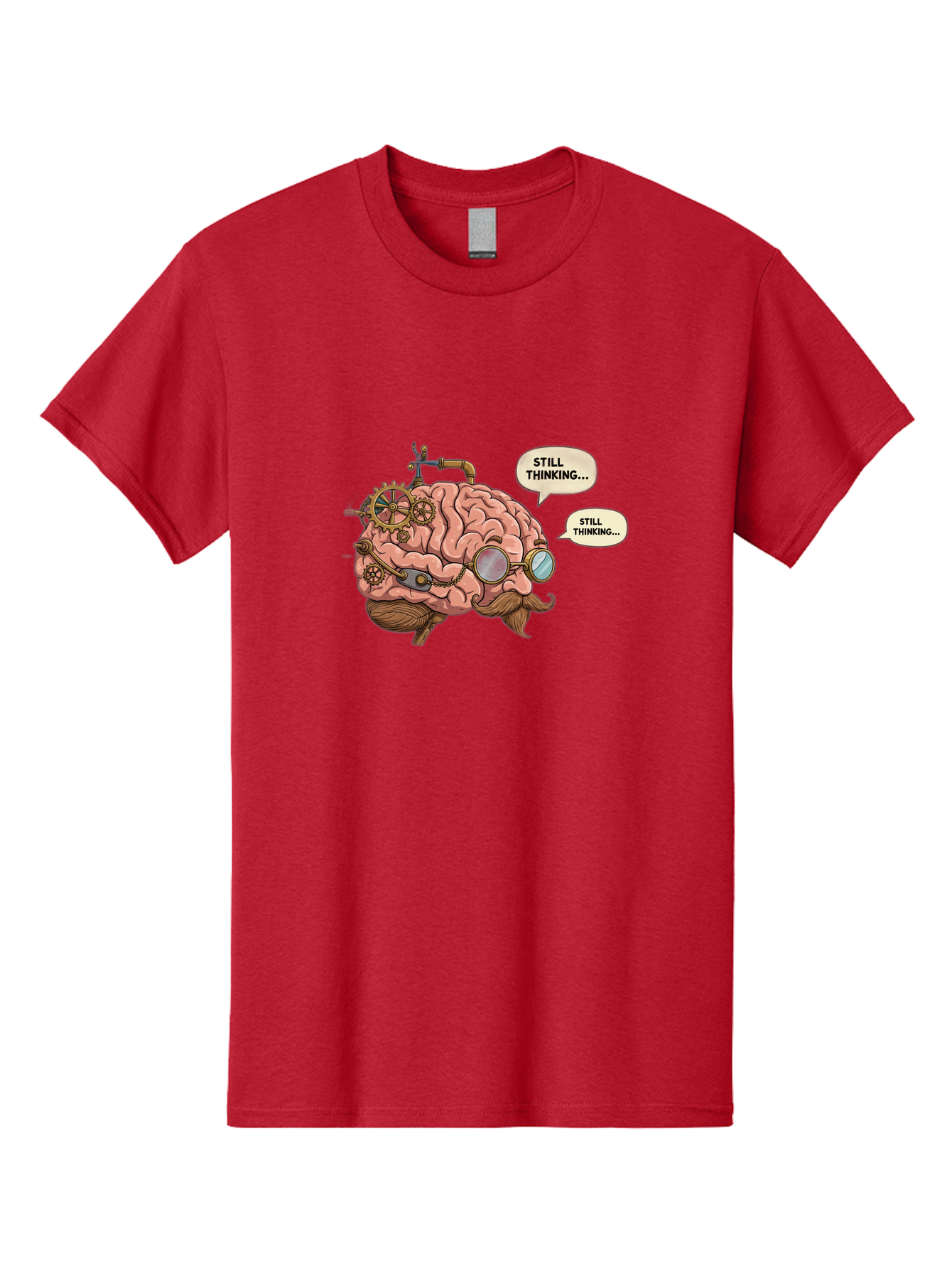 Steampunk-Brain-1 Men'S Graphic Tee, 100% Cotton, Comfortable Casual Summer Wear, Machine Washable, Steampunk Brain, Thinking Process, Problem Solving, Cognitive Function, Mental Gears, Creative Thought, Still Thinking Text, Brain Power, Bab460