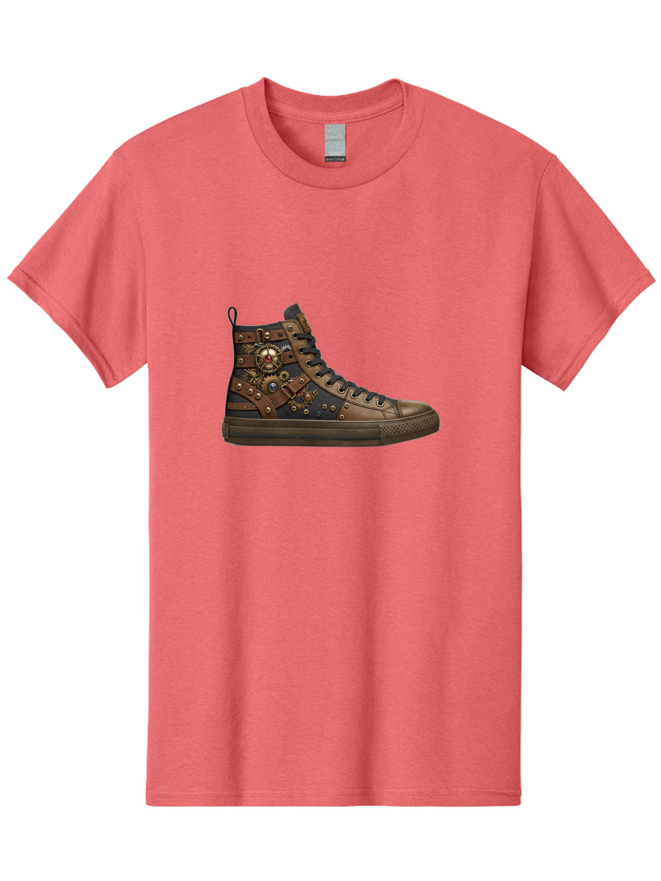 Steampunk-Sneaker Men'S Graphic Tee, 100% Cotton, Comfortable Casual Summer Wear, Machine Washable, Steampunk Fashion, High-Top Sneaker, Leather Accents, Industrial Design, Gear Details, Metal Rivets, Bold Style, Edgy Look, Unique Footwear Bab463