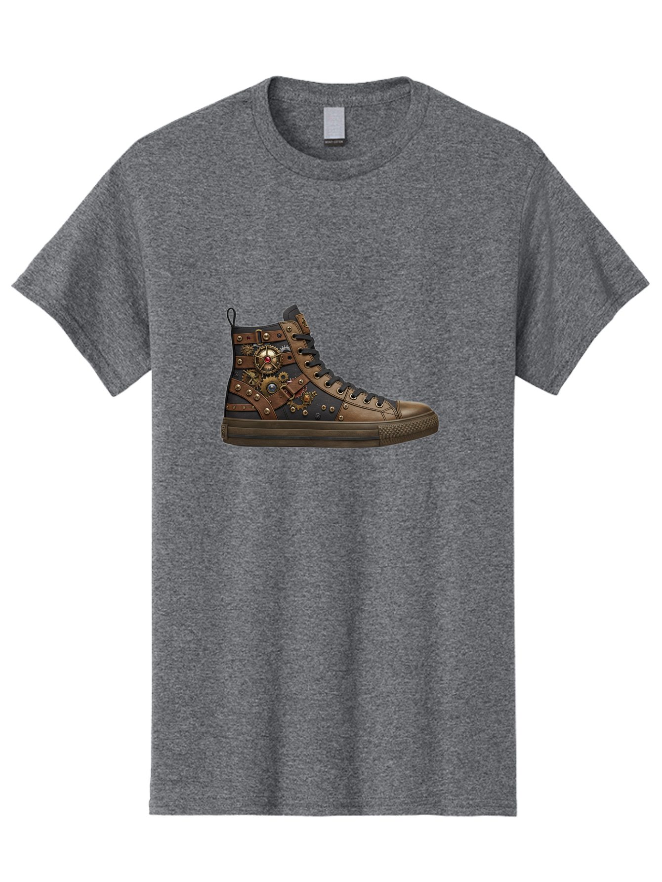 Steampunk-Sneaker Men'S Graphic Tee, 100% Cotton, Comfortable Casual Summer Wear, Machine Washable, Steampunk Fashion, High-Top Sneaker, Leather Accents, Industrial Design, Gear Details, Metal Rivets, Bold Style, Edgy Look, Unique Footwear Bab463