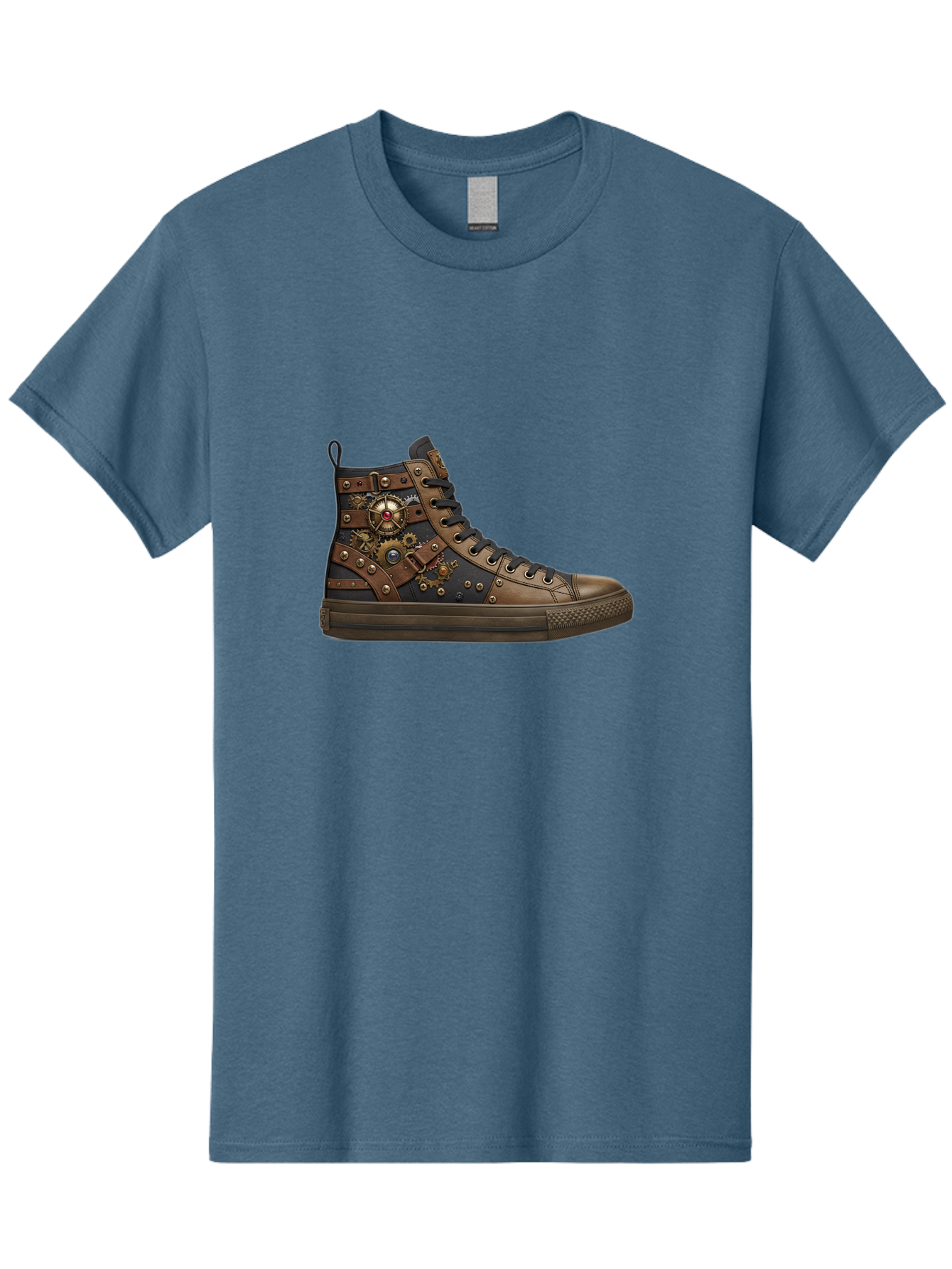 Steampunk-Sneaker Men'S Graphic Tee, 100% Cotton, Comfortable Casual Summer Wear, Machine Washable, Steampunk Fashion, High-Top Sneaker, Leather Accents, Industrial Design, Gear Details, Metal Rivets, Bold Style, Edgy Look, Unique Footwear Bab463
