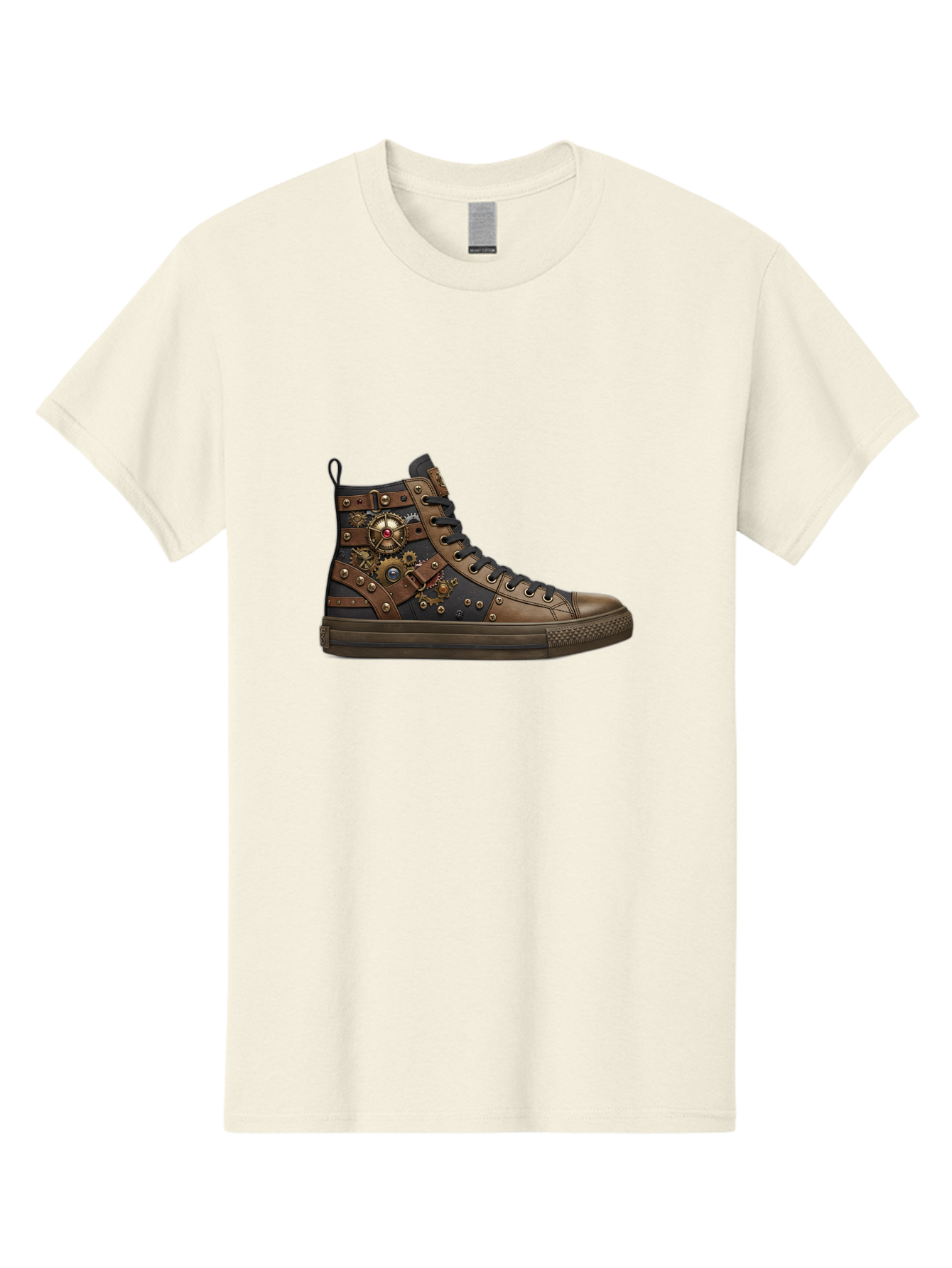 Steampunk-Sneaker Men'S Graphic Tee, 100% Cotton, Comfortable Casual Summer Wear, Machine Washable, Steampunk Fashion, High-Top Sneaker, Leather Accents, Industrial Design, Gear Details, Metal Rivets, Bold Style, Edgy Look, Unique Footwear Bab463