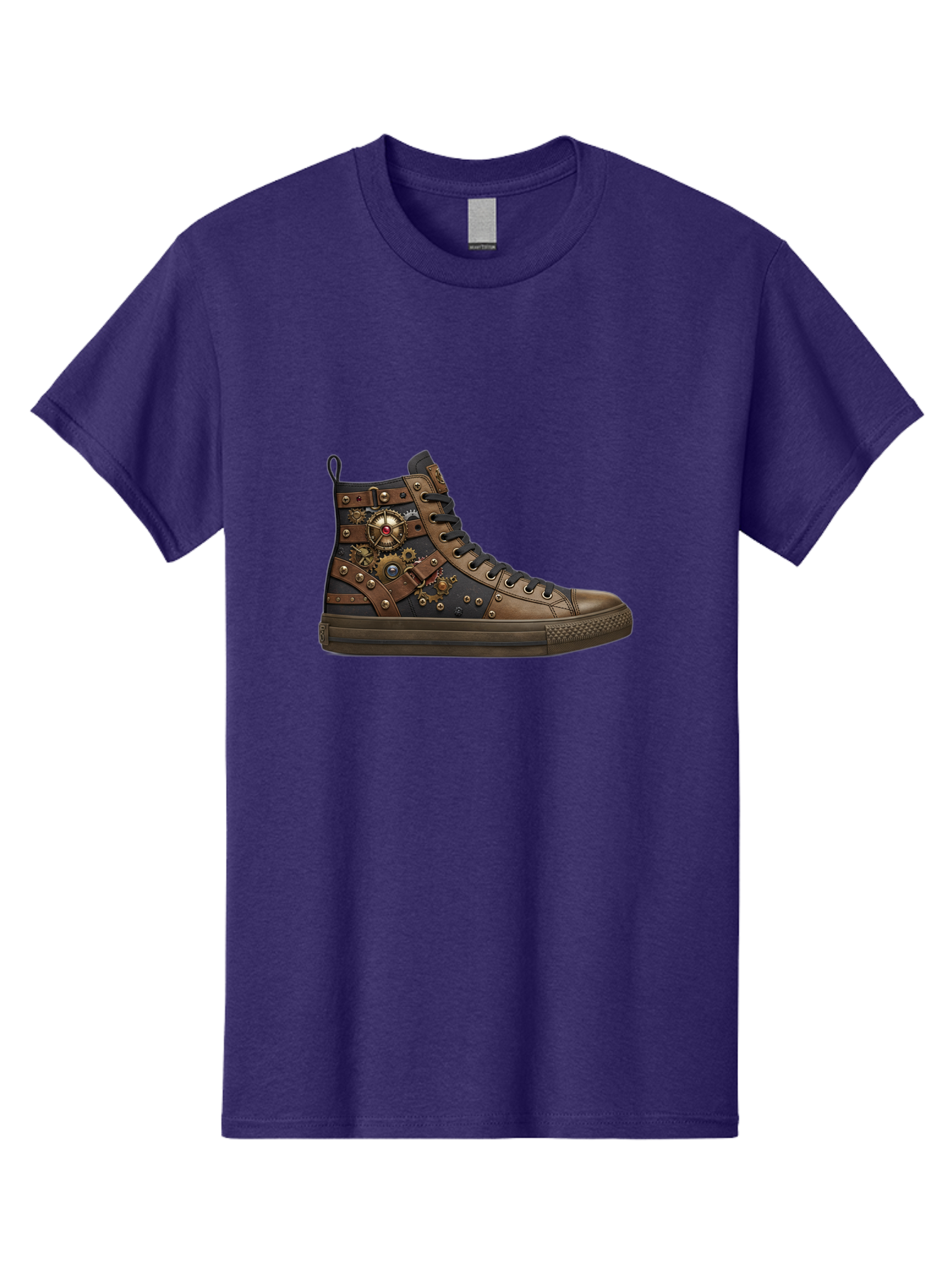 Steampunk-Sneaker Men'S Graphic Tee, 100% Cotton, Comfortable Casual Summer Wear, Machine Washable, Steampunk Fashion, High-Top Sneaker, Leather Accents, Industrial Design, Gear Details, Metal Rivets, Bold Style, Edgy Look, Unique Footwear Bab463