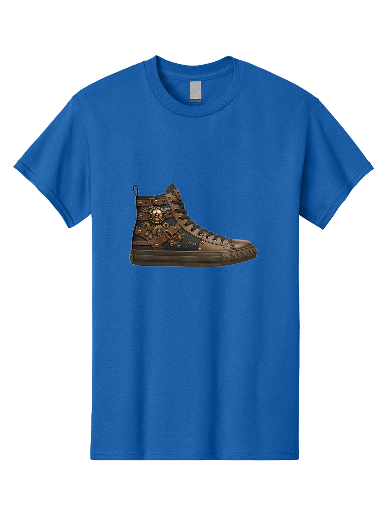 Steampunk-Sneaker Men'S Graphic Tee, 100% Cotton, Comfortable Casual Summer Wear, Machine Washable, Steampunk Fashion, High-Top Sneaker, Leather Accents, Industrial Design, Gear Details, Metal Rivets, Bold Style, Edgy Look, Unique Footwear Bab463