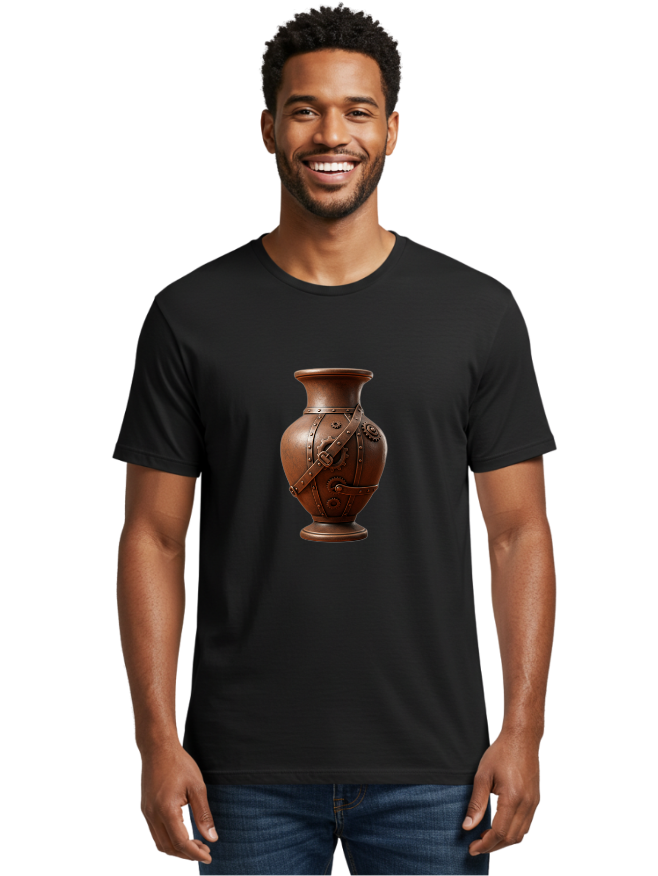 Steampunk-Vase Men'S Graphic Tee, 100% Cotton, Comfortable Casual Summer Wear, Machine Washable, Steampunk Style Vase, Antique Bronze Finish, Metallic Straps, Gear Mechanisms, Industrial Chic, Vintage Decor, Unique Art Piece, Bab464