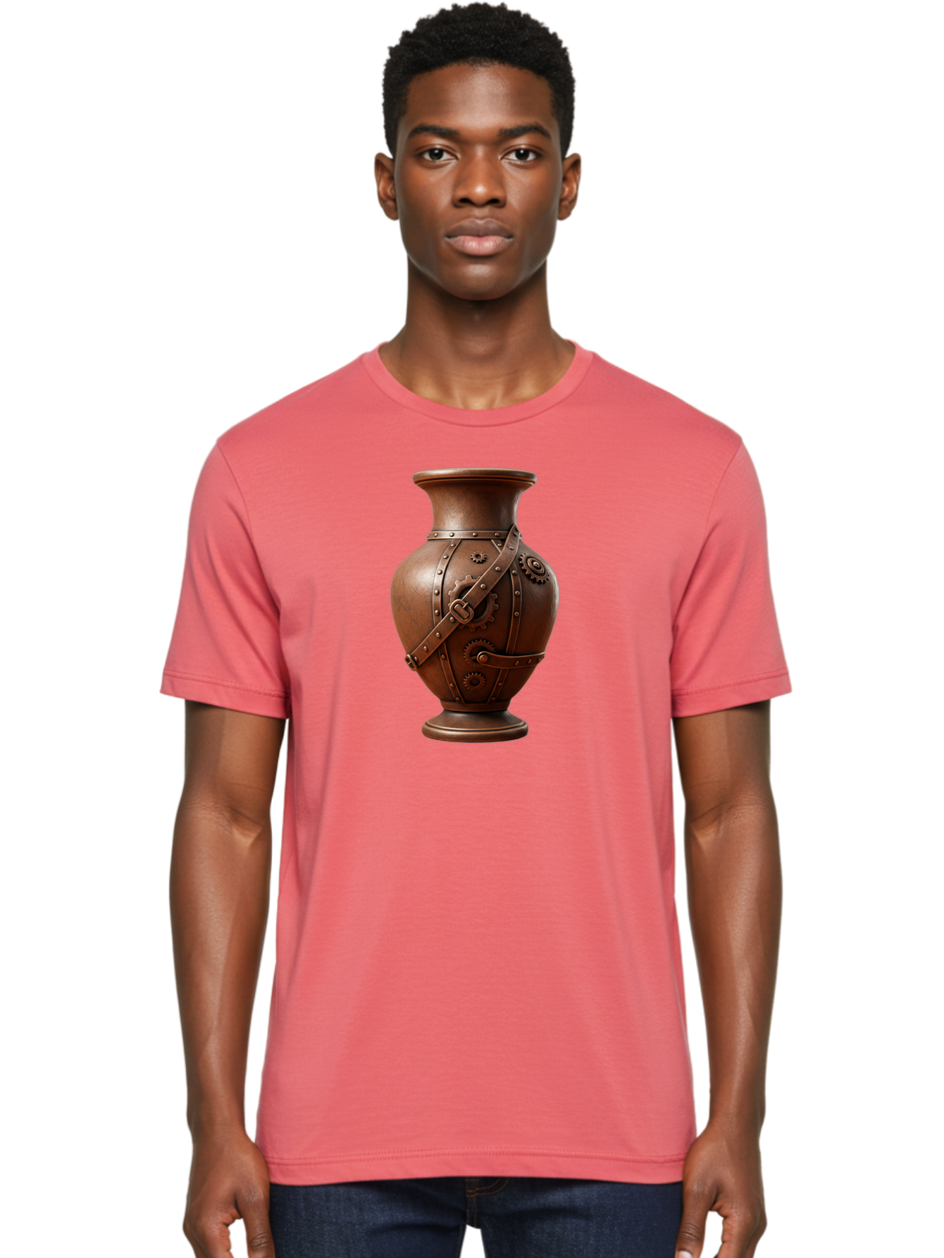 Steampunk-Vase Men'S Graphic Tee, 100% Cotton, Comfortable Casual Summer Wear, Machine Washable, Steampunk Style Vase, Antique Bronze Finish, Metallic Straps, Gear Mechanisms, Industrial Chic, Vintage Decor, Unique Art Piece, Bab464