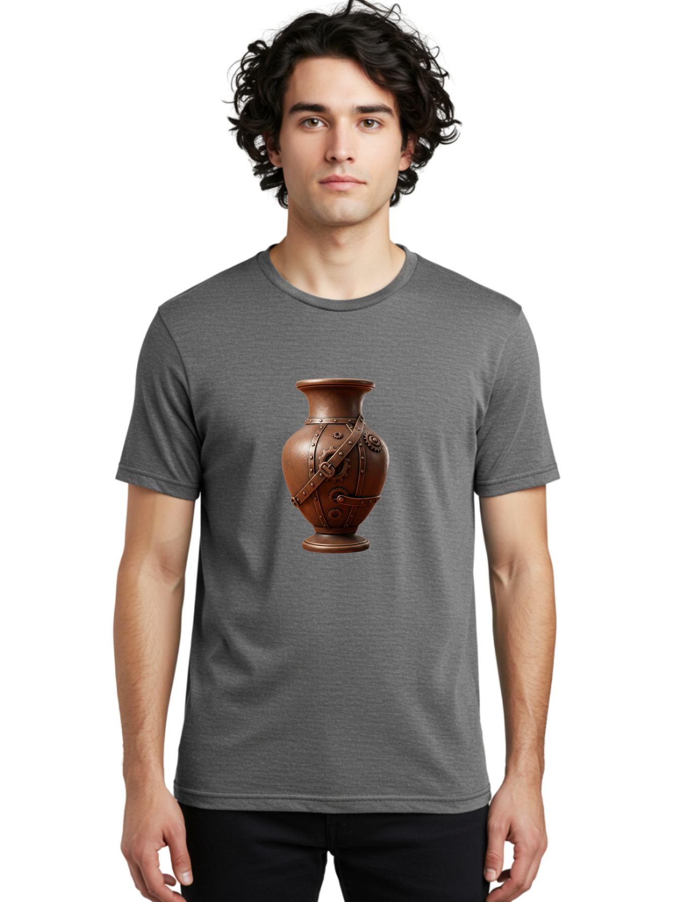 Steampunk-Vase Men'S Graphic Tee, 100% Cotton, Comfortable Casual Summer Wear, Machine Washable, Steampunk Style Vase, Antique Bronze Finish, Metallic Straps, Gear Mechanisms, Industrial Chic, Vintage Decor, Unique Art Piece, Bab464