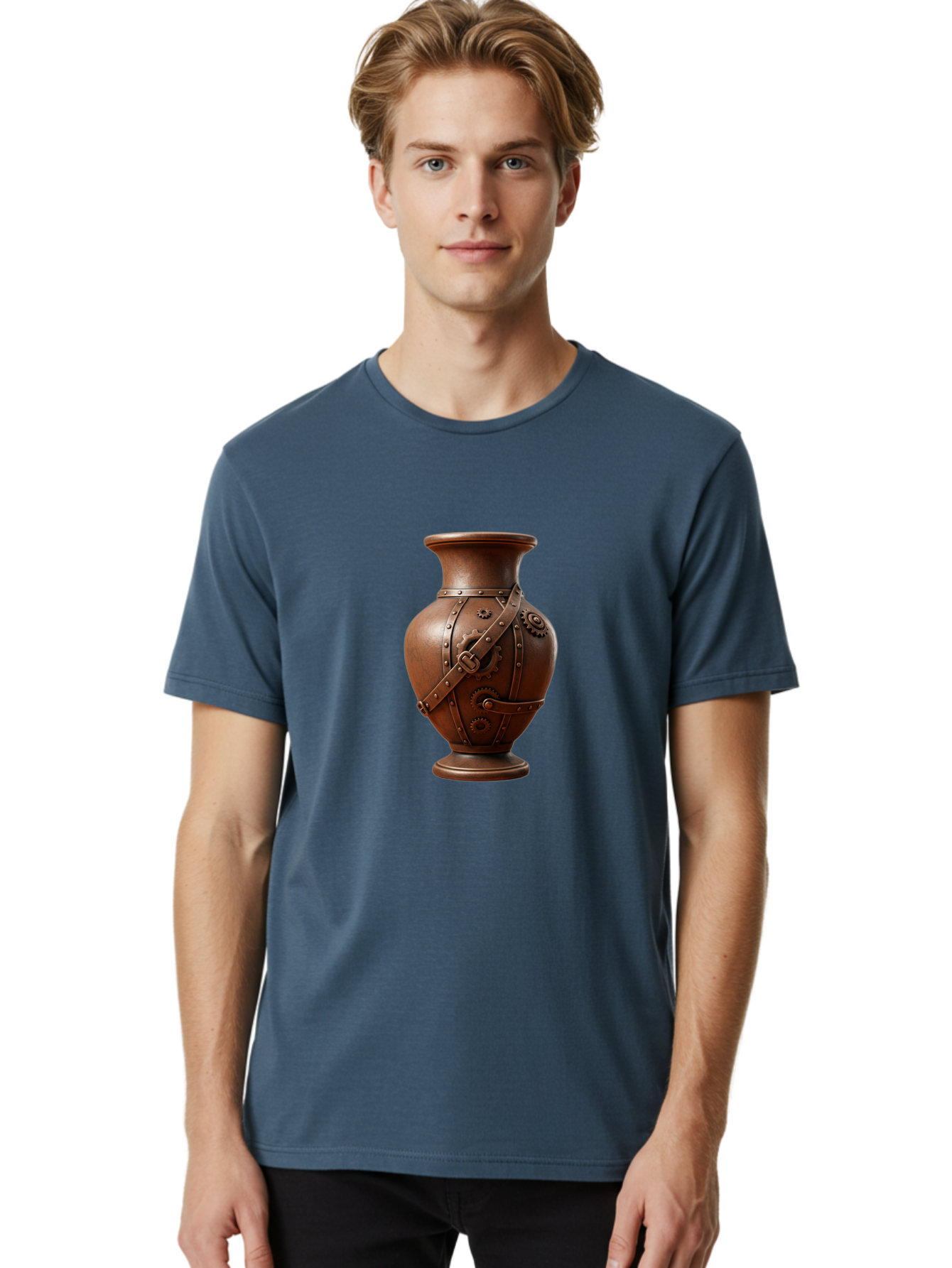 Steampunk-Vase Men'S Graphic Tee, 100% Cotton, Comfortable Casual Summer Wear, Machine Washable, Steampunk Style Vase, Antique Bronze Finish, Metallic Straps, Gear Mechanisms, Industrial Chic, Vintage Decor, Unique Art Piece, Bab464
