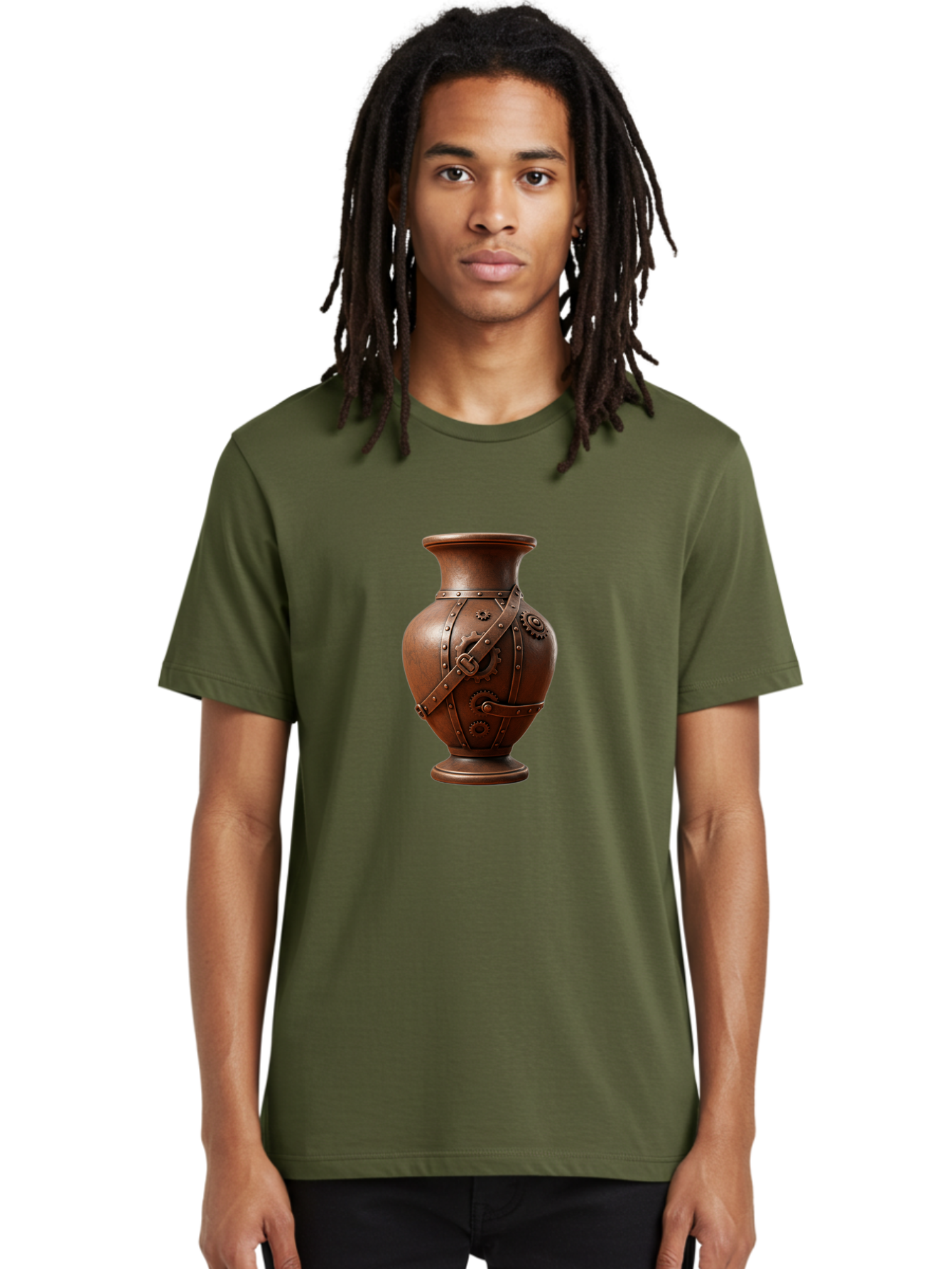 Steampunk-Vase Men'S Graphic Tee, 100% Cotton, Comfortable Casual Summer Wear, Machine Washable, Steampunk Style Vase, Antique Bronze Finish, Metallic Straps, Gear Mechanisms, Industrial Chic, Vintage Decor, Unique Art Piece, Bab464