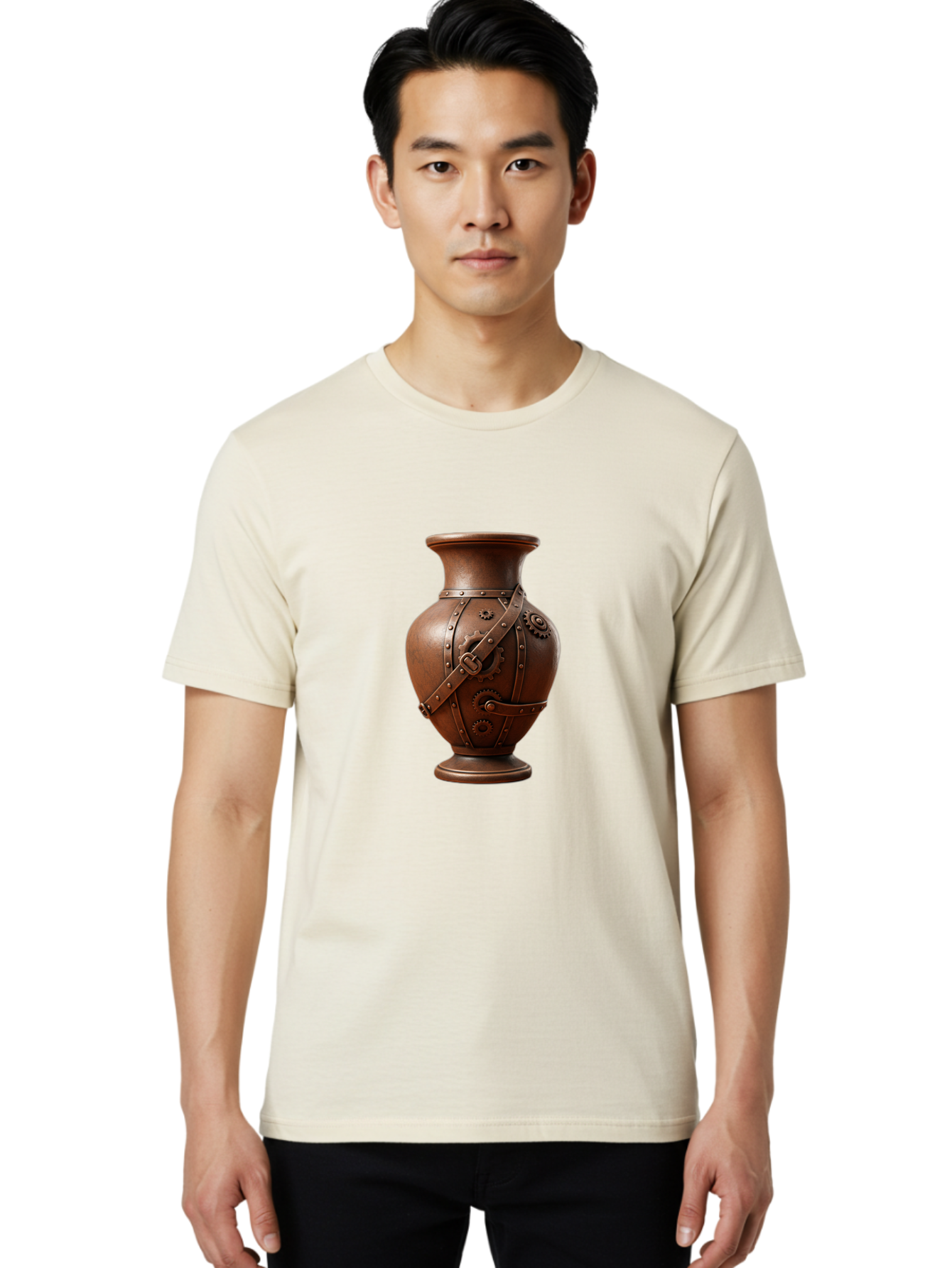 Steampunk-Vase Men'S Graphic Tee, 100% Cotton, Comfortable Casual Summer Wear, Machine Washable, Steampunk Style Vase, Antique Bronze Finish, Metallic Straps, Gear Mechanisms, Industrial Chic, Vintage Decor, Unique Art Piece, Bab464