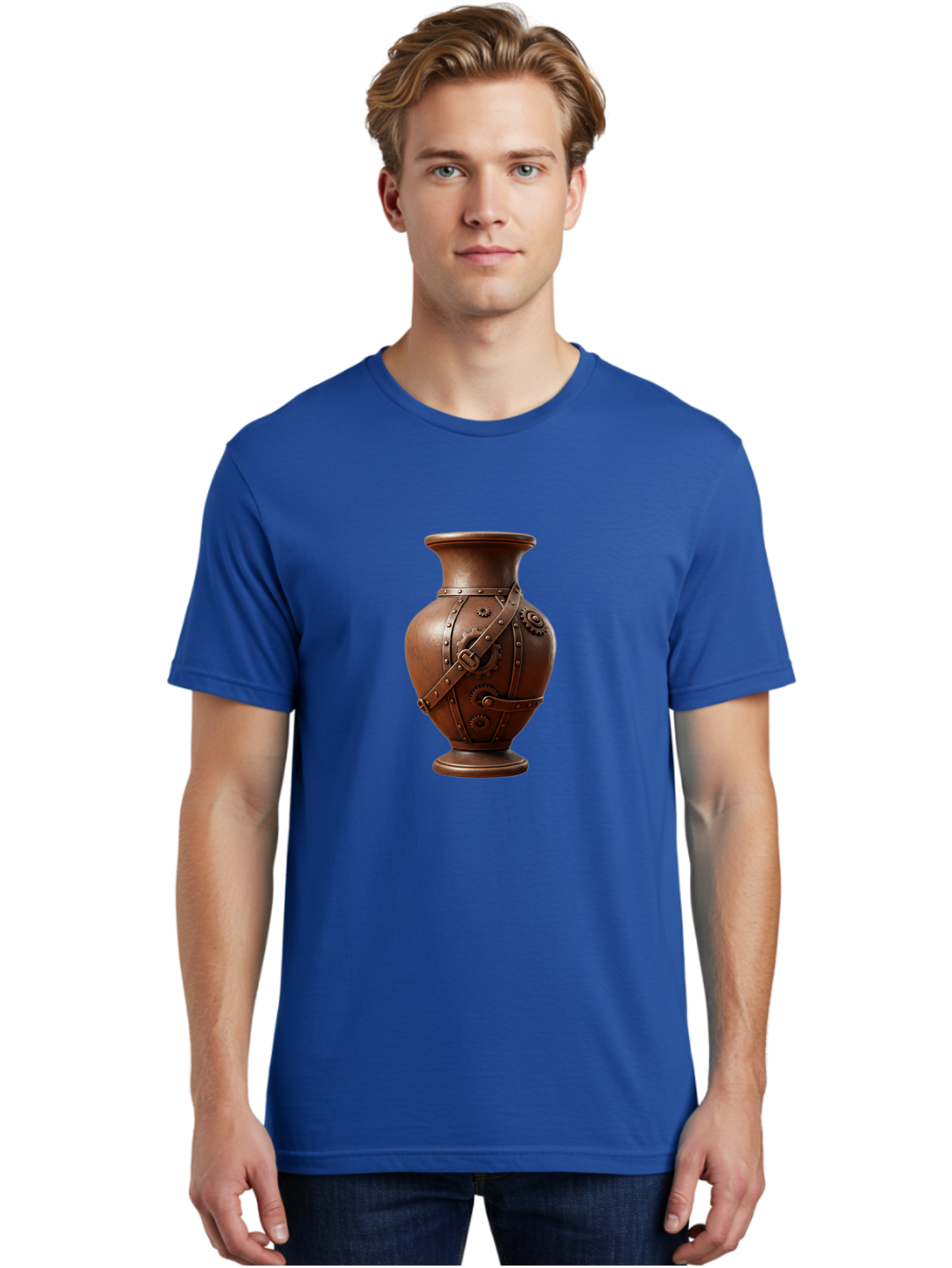Steampunk-Vase Men'S Graphic Tee, 100% Cotton, Comfortable Casual Summer Wear, Machine Washable, Steampunk Style Vase, Antique Bronze Finish, Metallic Straps, Gear Mechanisms, Industrial Chic, Vintage Decor, Unique Art Piece, Bab464