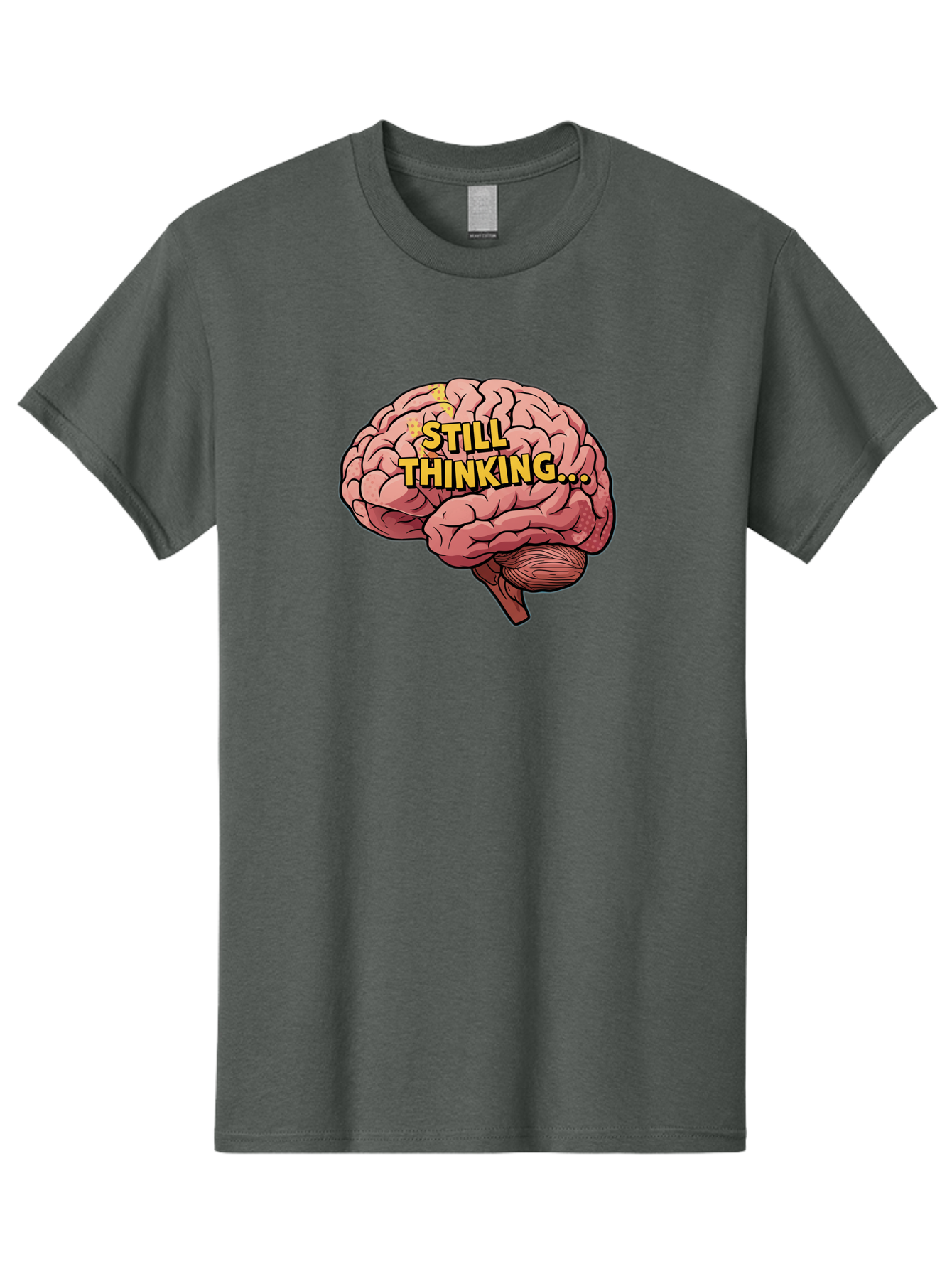 Still-Thinking-1 Men'S Graphic Tee, 100% Cotton, Comfortable Casual Summer Wear, Machine Washable, Human Brain, Thinking Process, Cognitive Function, Problem Solving, Mental Activity, Still Thinking, Cartoon Brain, Neuroscience, Bab465