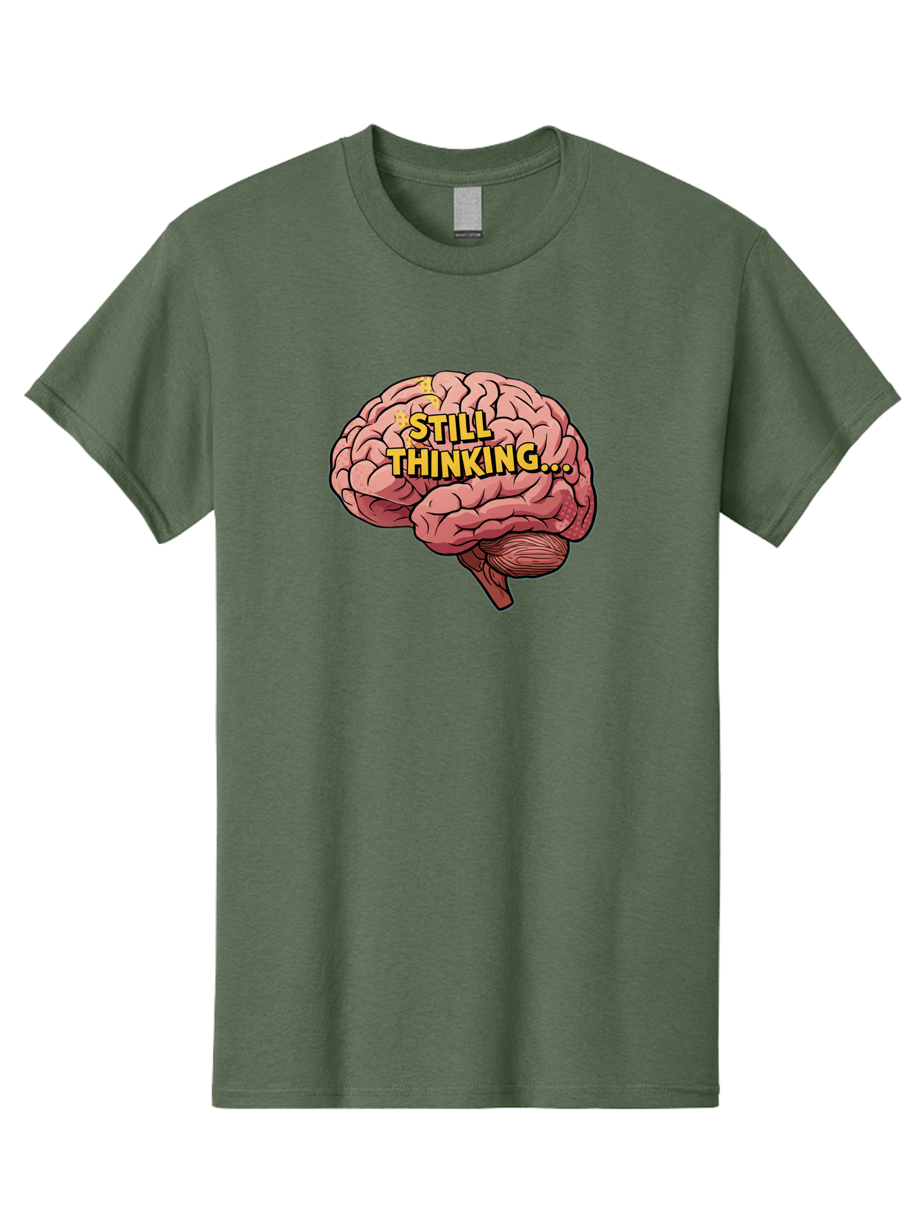 Still-Thinking-1 Men'S Graphic Tee, 100% Cotton, Comfortable Casual Summer Wear, Machine Washable, Human Brain, Thinking Process, Cognitive Function, Problem Solving, Mental Activity, Still Thinking, Cartoon Brain, Neuroscience, Bab465