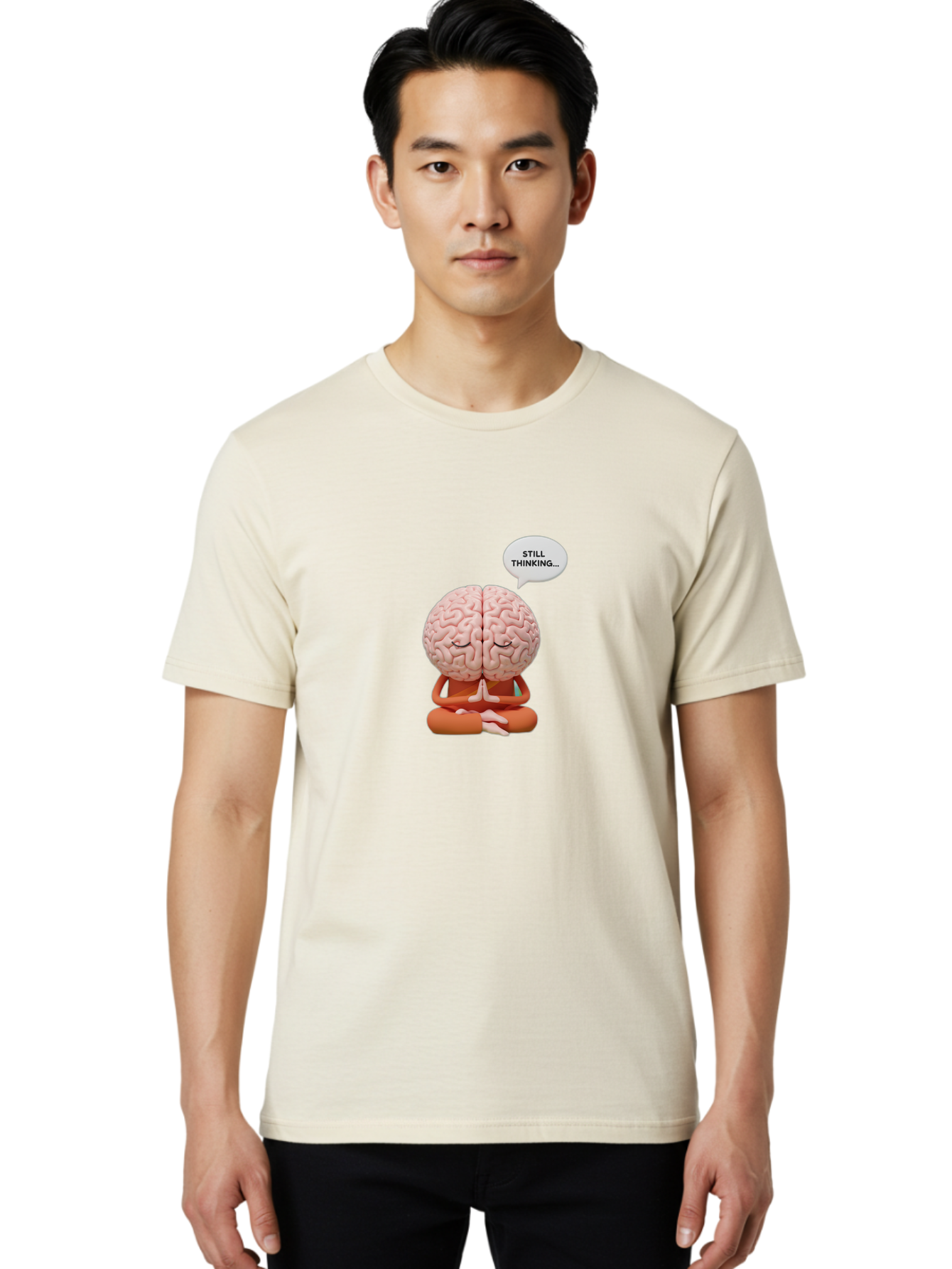 Still-Thinking-Brain-2 Men'S Graphic Tee, 100% Cotton, Comfortable Casual Summer Wear, Machine Washable, Brain Meditating, Thought Bubble, Still Thinking, Meditation Pose, Deep Thought, Mindfulness, Cognitive Function, Brain Power, Bab469