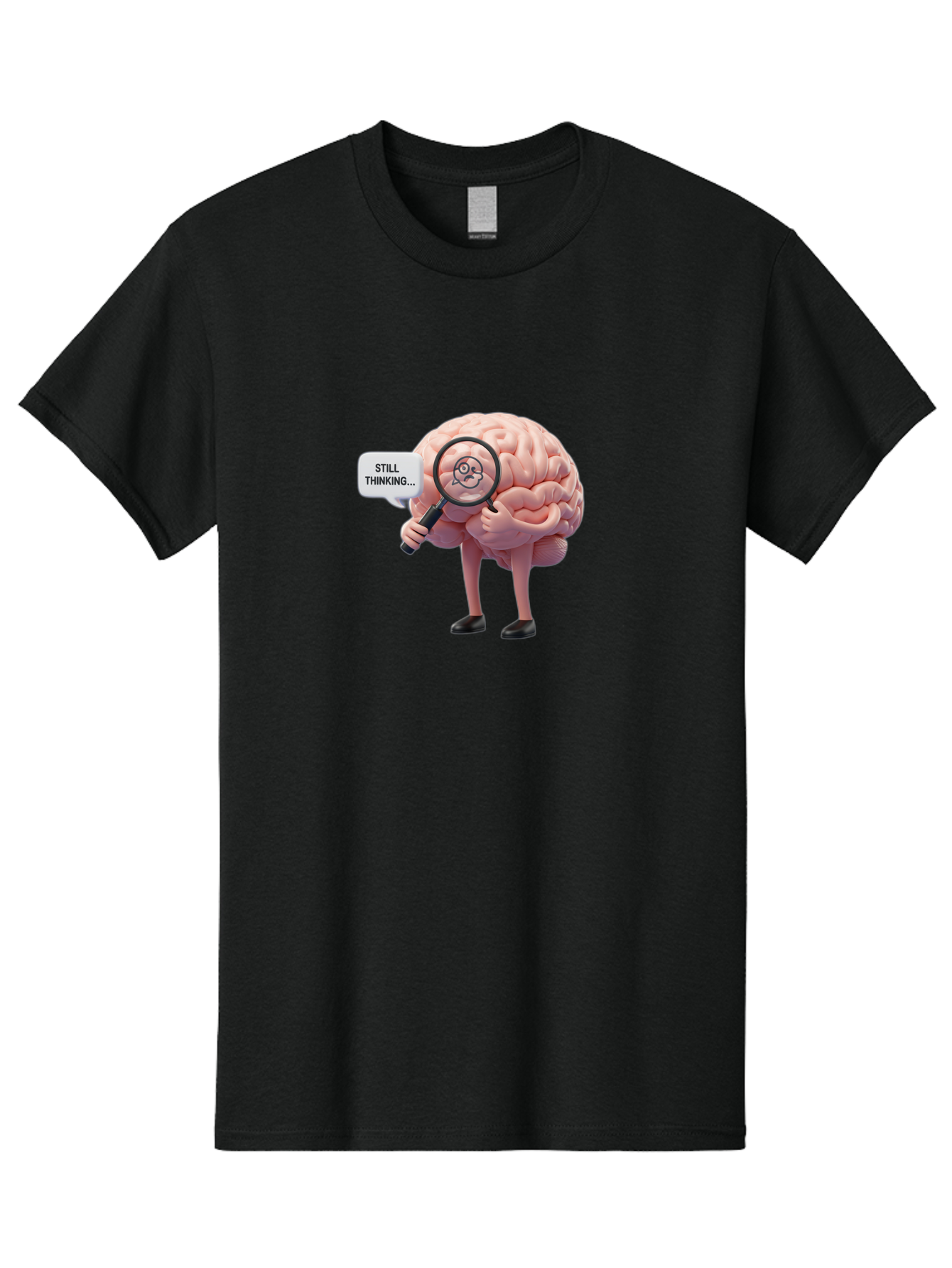 Still-Thinking-Brain-3 Men'S Graphic Tee, 100% Cotton, Comfortable Casual Summer Wear, Machine Washable, Human Brain Character, Deep Thinking, Problem Solving, Brain Analysis, Magnifying Glass, Thought Process, Cognitive Function, Bab470