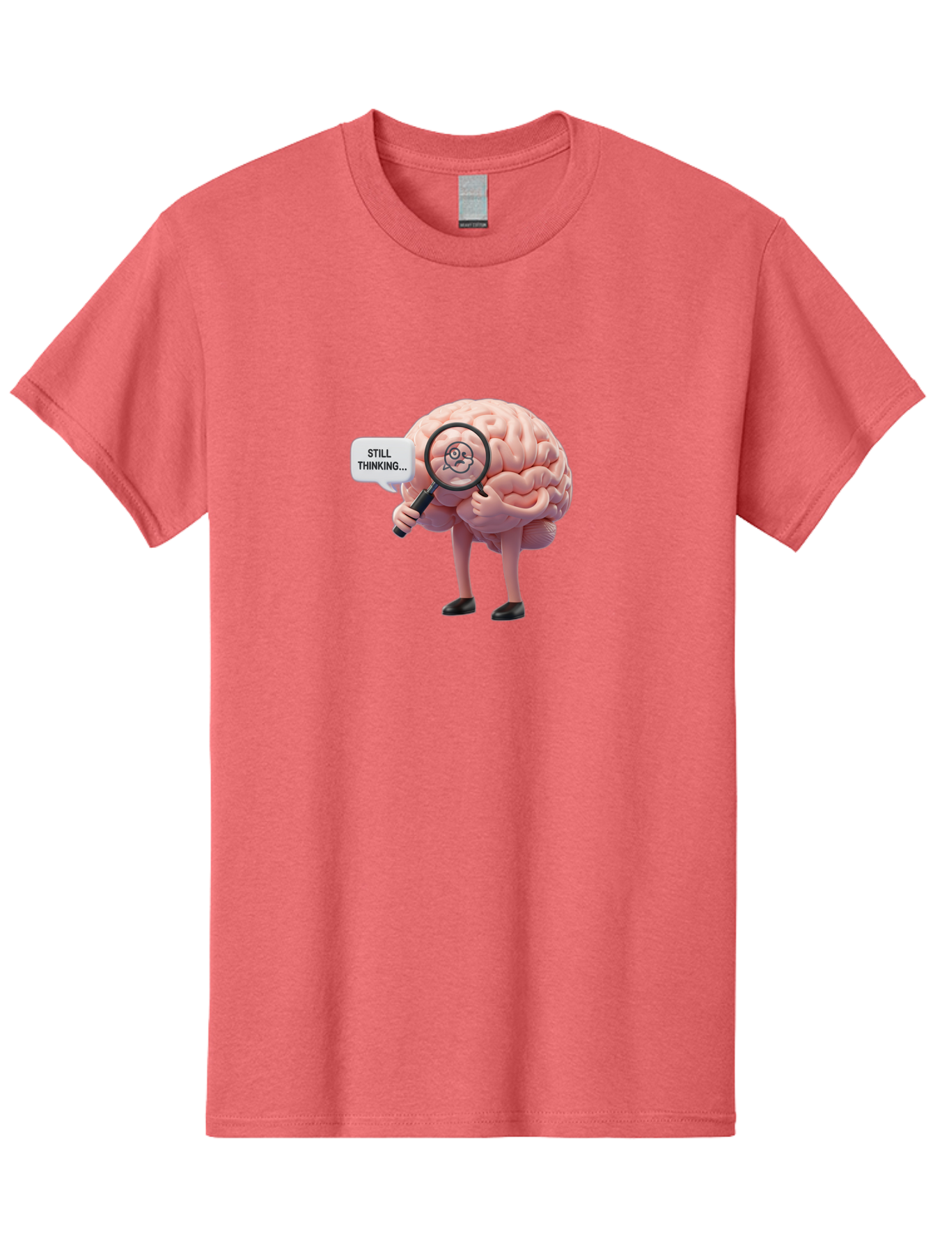 Still-Thinking-Brain-3 Men'S Graphic Tee, 100% Cotton, Comfortable Casual Summer Wear, Machine Washable, Human Brain Character, Deep Thinking, Problem Solving, Brain Analysis, Magnifying Glass, Thought Process, Cognitive Function, Bab470