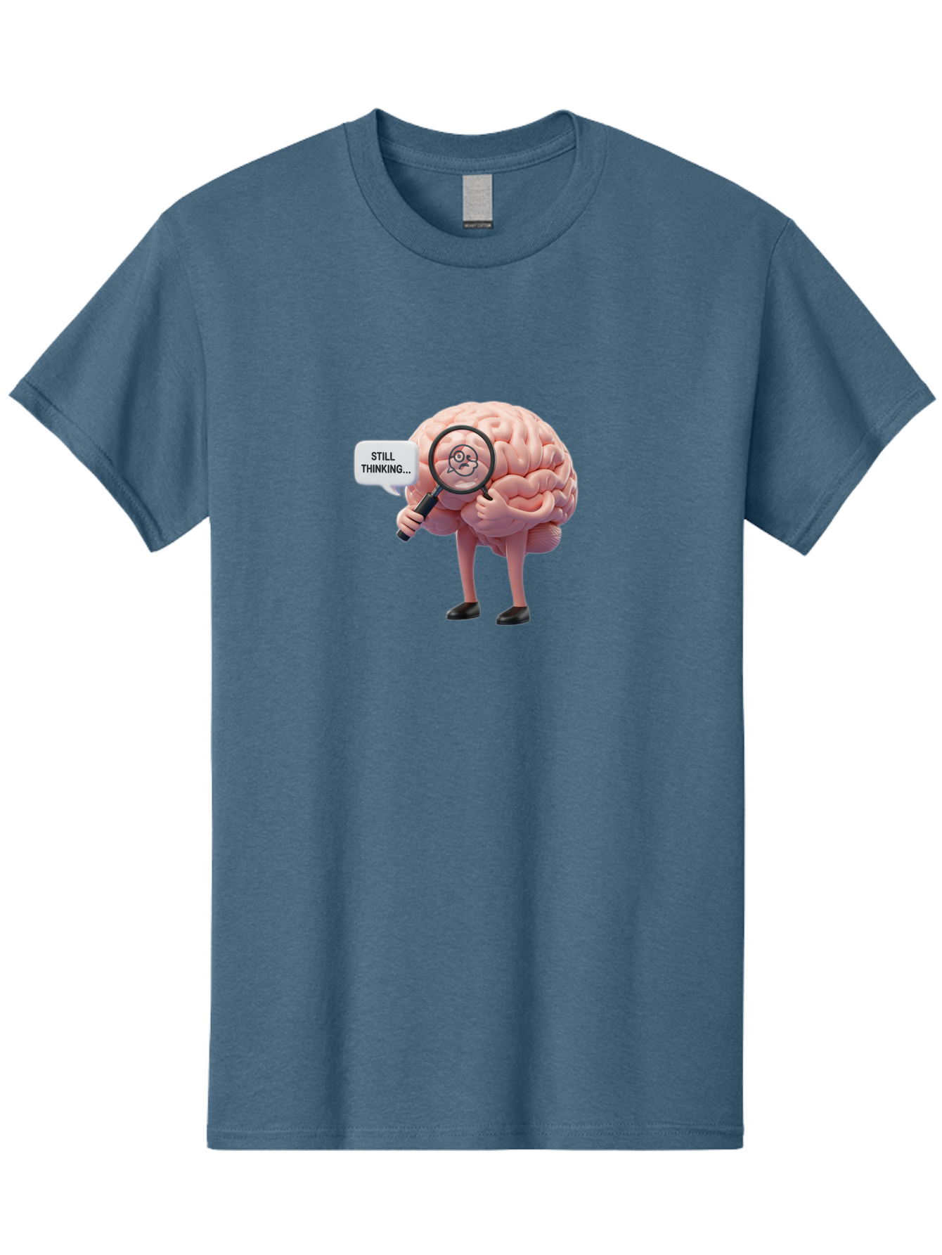 Still-Thinking-Brain-3 Men'S Graphic Tee, 100% Cotton, Comfortable Casual Summer Wear, Machine Washable, Human Brain Character, Deep Thinking, Problem Solving, Brain Analysis, Magnifying Glass, Thought Process, Cognitive Function, Bab470