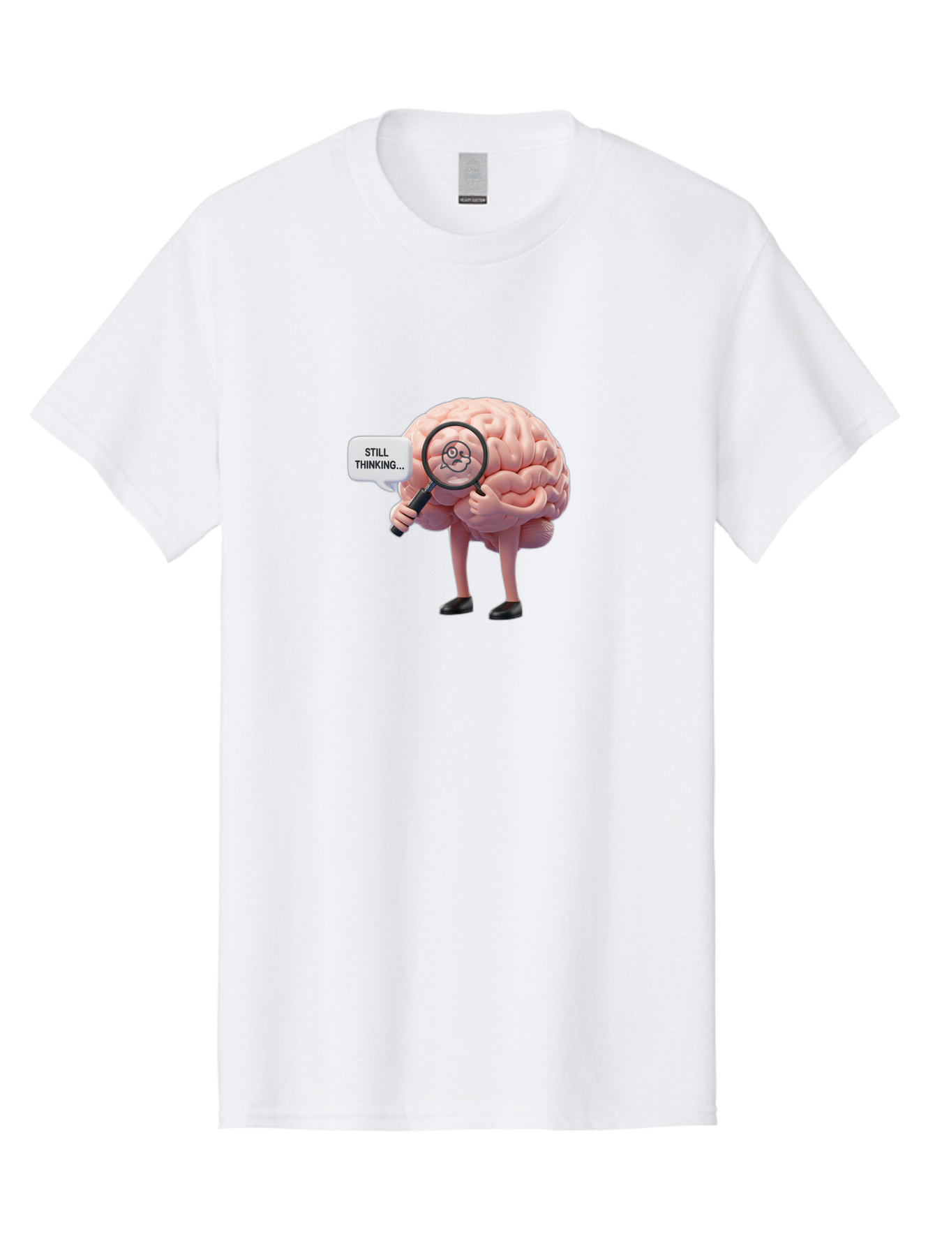 Still-Thinking-Brain-3 Men'S Graphic Tee, 100% Cotton, Comfortable Casual Summer Wear, Machine Washable, Human Brain Character, Deep Thinking, Problem Solving, Brain Analysis, Magnifying Glass, Thought Process, Cognitive Function, Bab470