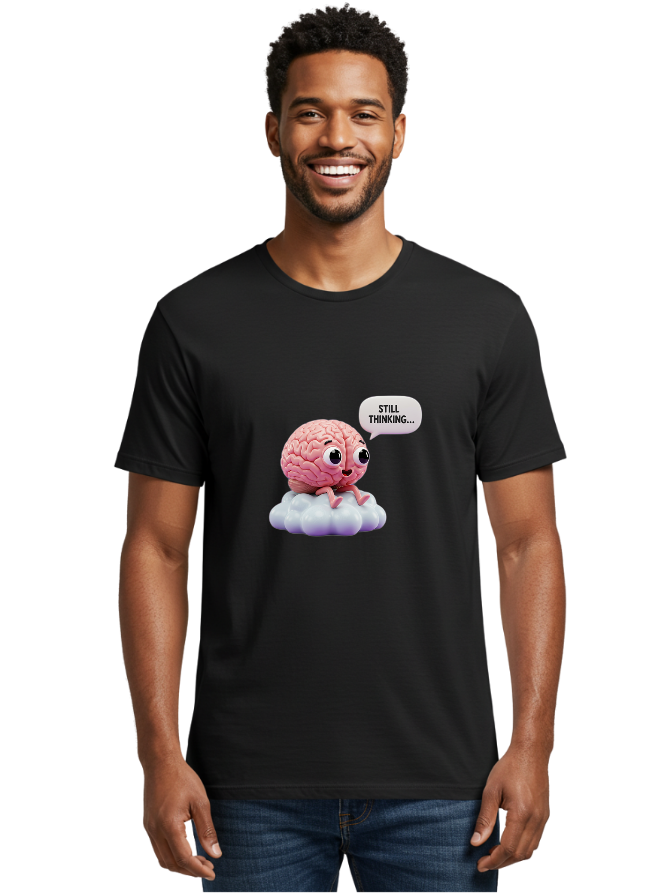 Still-Thinking-Brain Men'S Graphic Tee, 100% Cotton, Comfortable Casual Summer Wear, Machine Washable, Cartoon Brain, Thinking Face, Problem Solving, Decision Making, Critical Thinking, Cognitive Function, Brain Power, Funny Character, Bab471