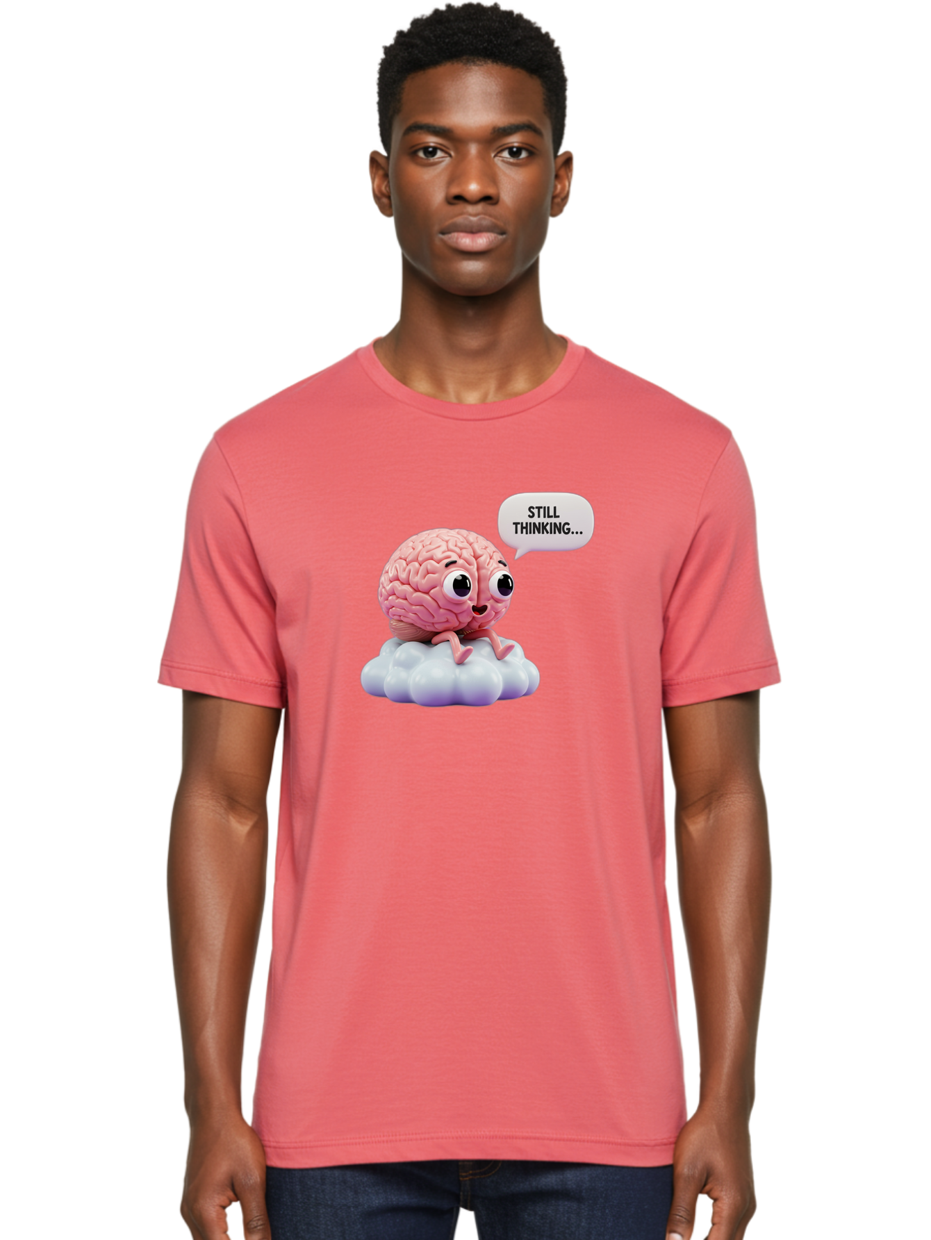 Still-Thinking-Brain Men'S Graphic Tee, 100% Cotton, Comfortable Casual Summer Wear, Machine Washable, Cartoon Brain, Thinking Face, Problem Solving, Decision Making, Critical Thinking, Cognitive Function, Brain Power, Funny Character, Bab471