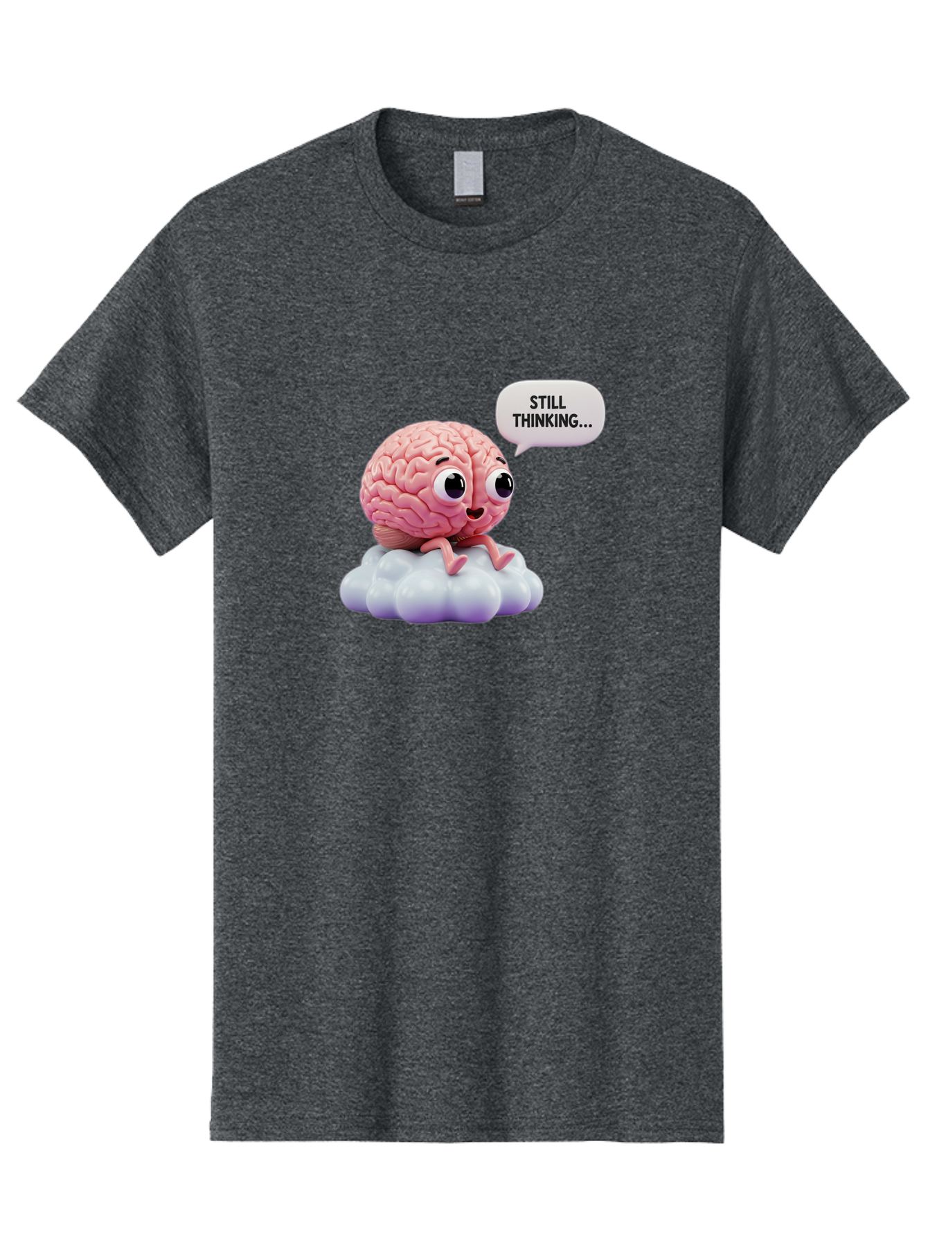 Still-Thinking-Brain Men'S Graphic Tee, 100% Cotton, Comfortable Casual Summer Wear, Machine Washable, Cartoon Brain, Thinking Face, Problem Solving, Decision Making, Critical Thinking, Cognitive Function, Brain Power, Funny Character, Bab471