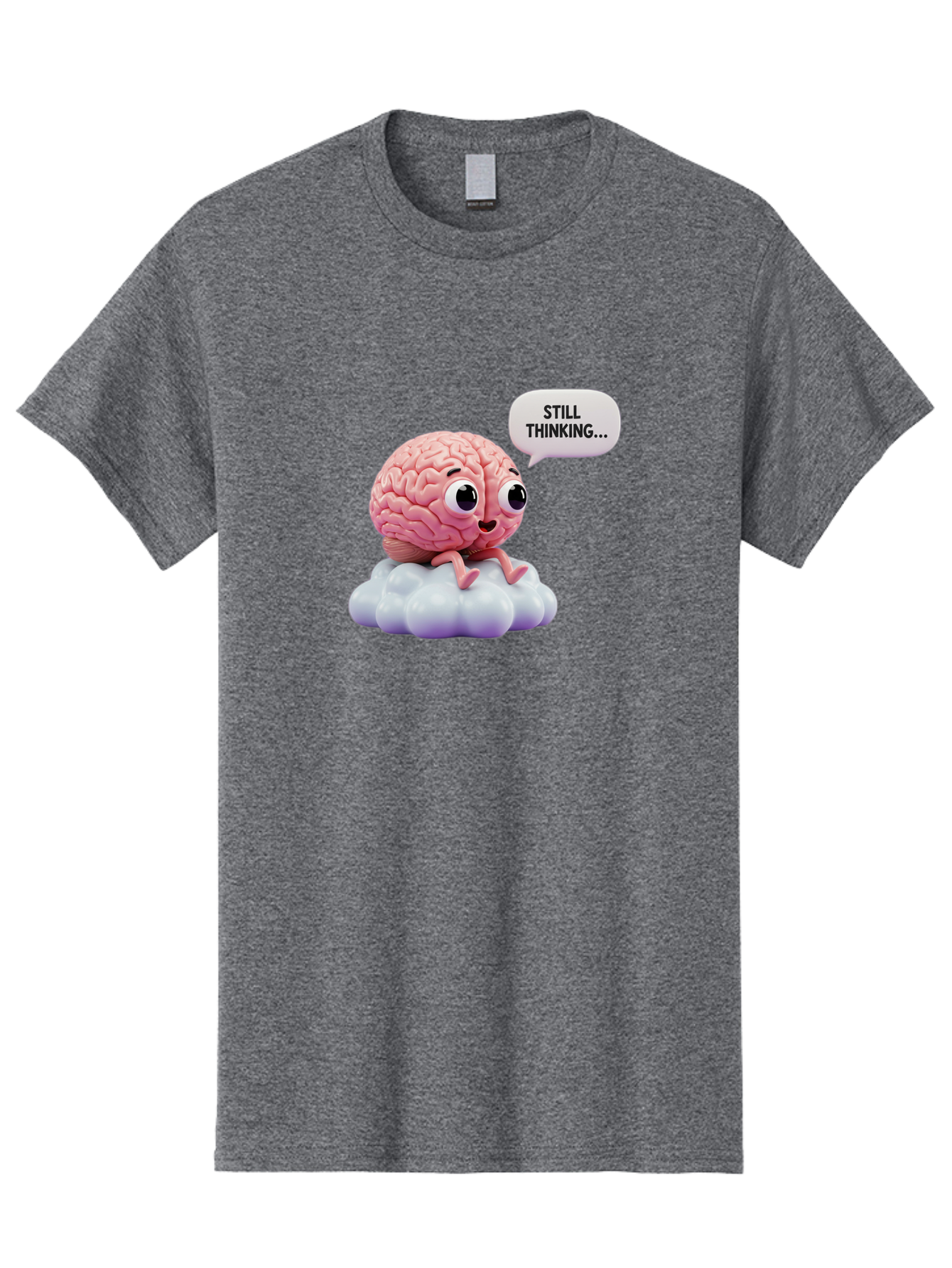 Still-Thinking-Brain Men'S Graphic Tee, 100% Cotton, Comfortable Casual Summer Wear, Machine Washable, Cartoon Brain, Thinking Face, Problem Solving, Decision Making, Critical Thinking, Cognitive Function, Brain Power, Funny Character, Bab471