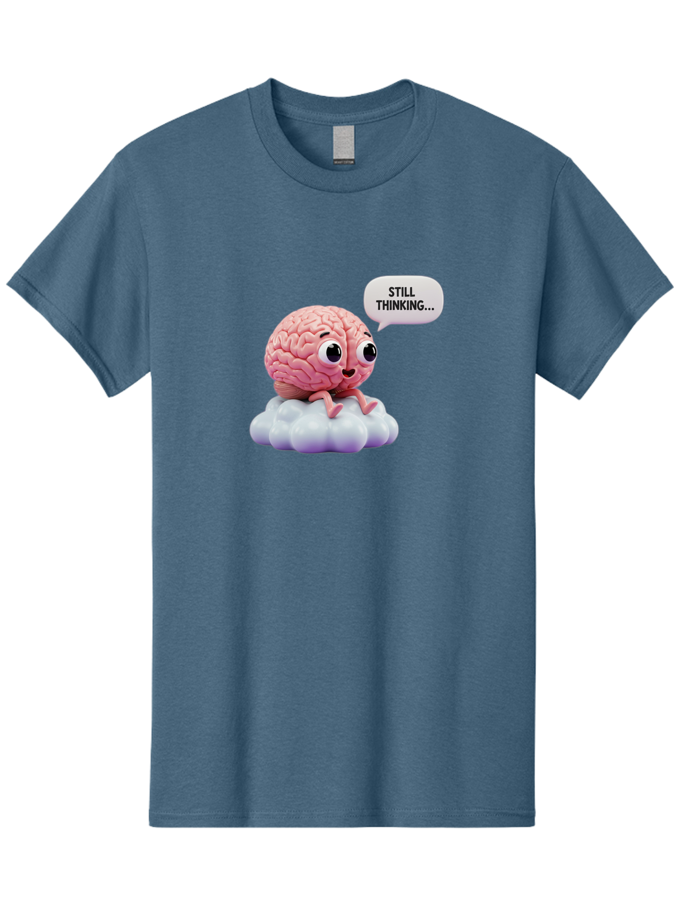 Still-Thinking-Brain Men'S Graphic Tee, 100% Cotton, Comfortable Casual Summer Wear, Machine Washable, Cartoon Brain, Thinking Face, Problem Solving, Decision Making, Critical Thinking, Cognitive Function, Brain Power, Funny Character, Bab471