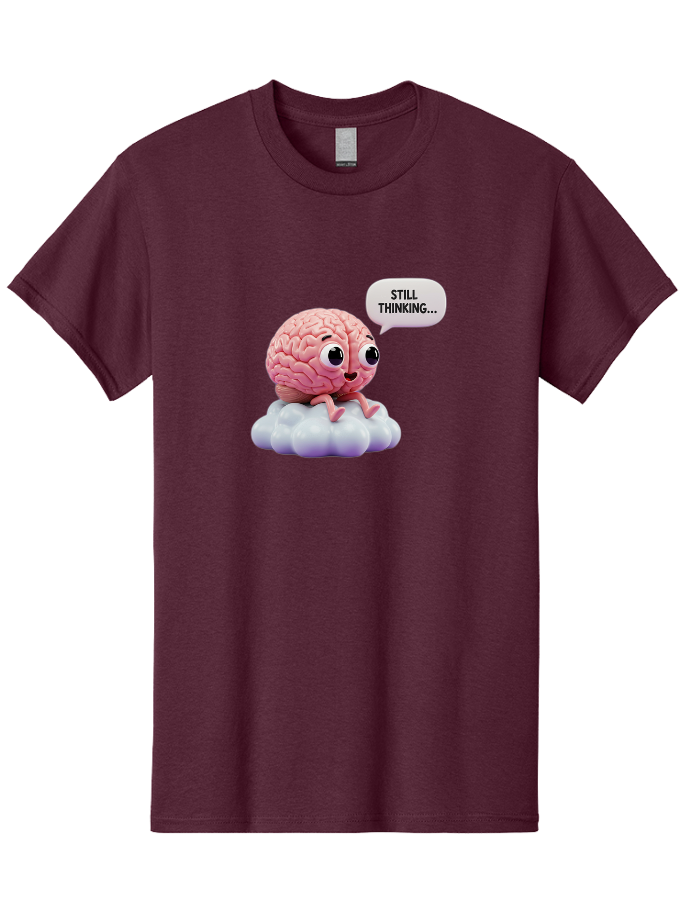 Still-Thinking-Brain Men'S Graphic Tee, 100% Cotton, Comfortable Casual Summer Wear, Machine Washable, Cartoon Brain, Thinking Face, Problem Solving, Decision Making, Critical Thinking, Cognitive Function, Brain Power, Funny Character, Bab471