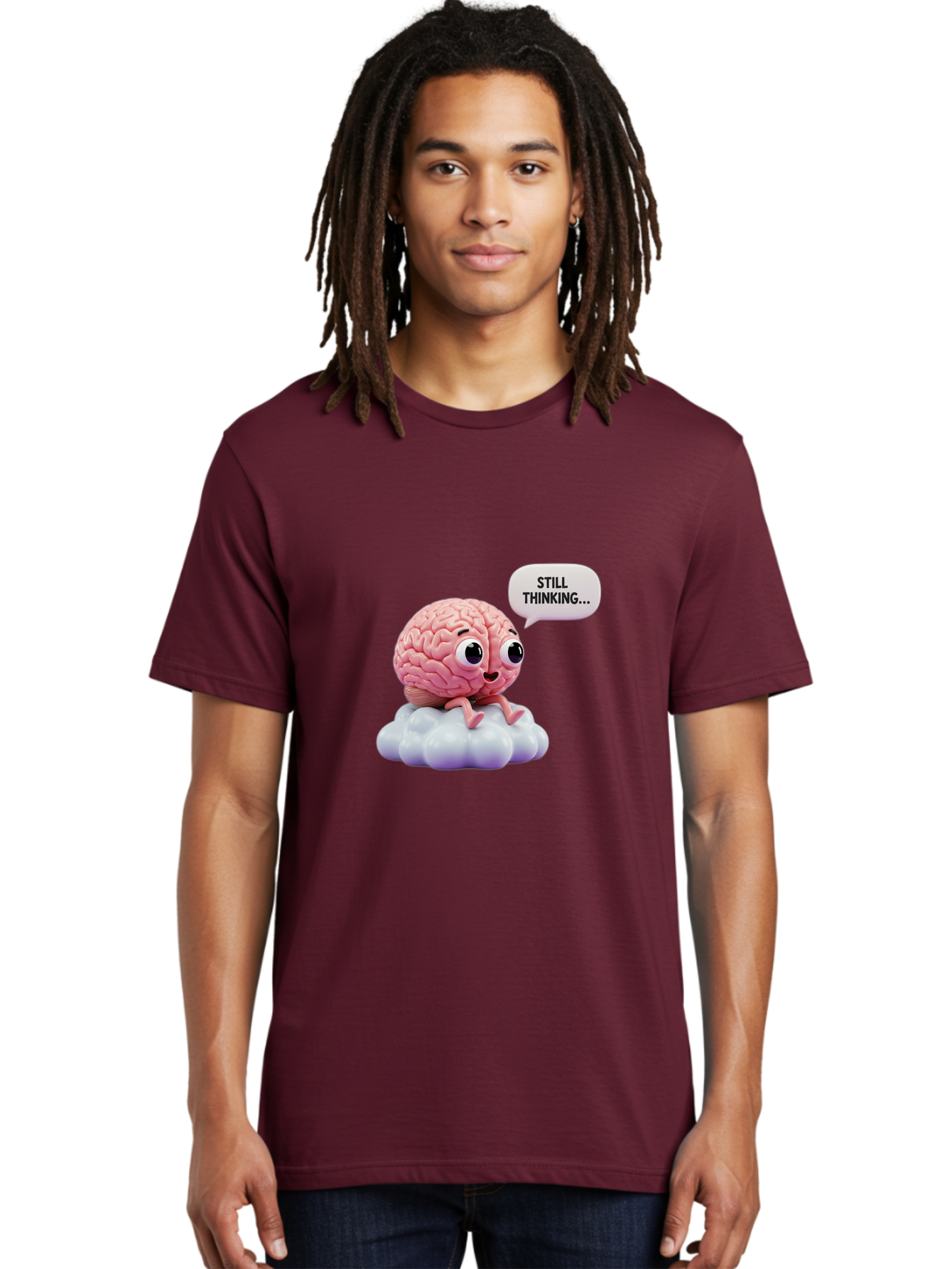 Still-Thinking-Brain Men'S Graphic Tee, 100% Cotton, Comfortable Casual Summer Wear, Machine Washable, Cartoon Brain, Thinking Face, Problem Solving, Decision Making, Critical Thinking, Cognitive Function, Brain Power, Funny Character, Bab471
